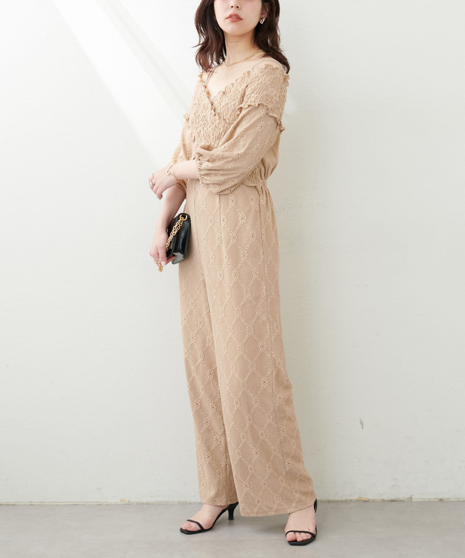 NICE CLAUP / OLIVE des OLIVE OUTLET(ナイスクラップ  / オリーブ デ オリーブ アウトレット) 【natural couture】カットレースフロントクロスサロペ