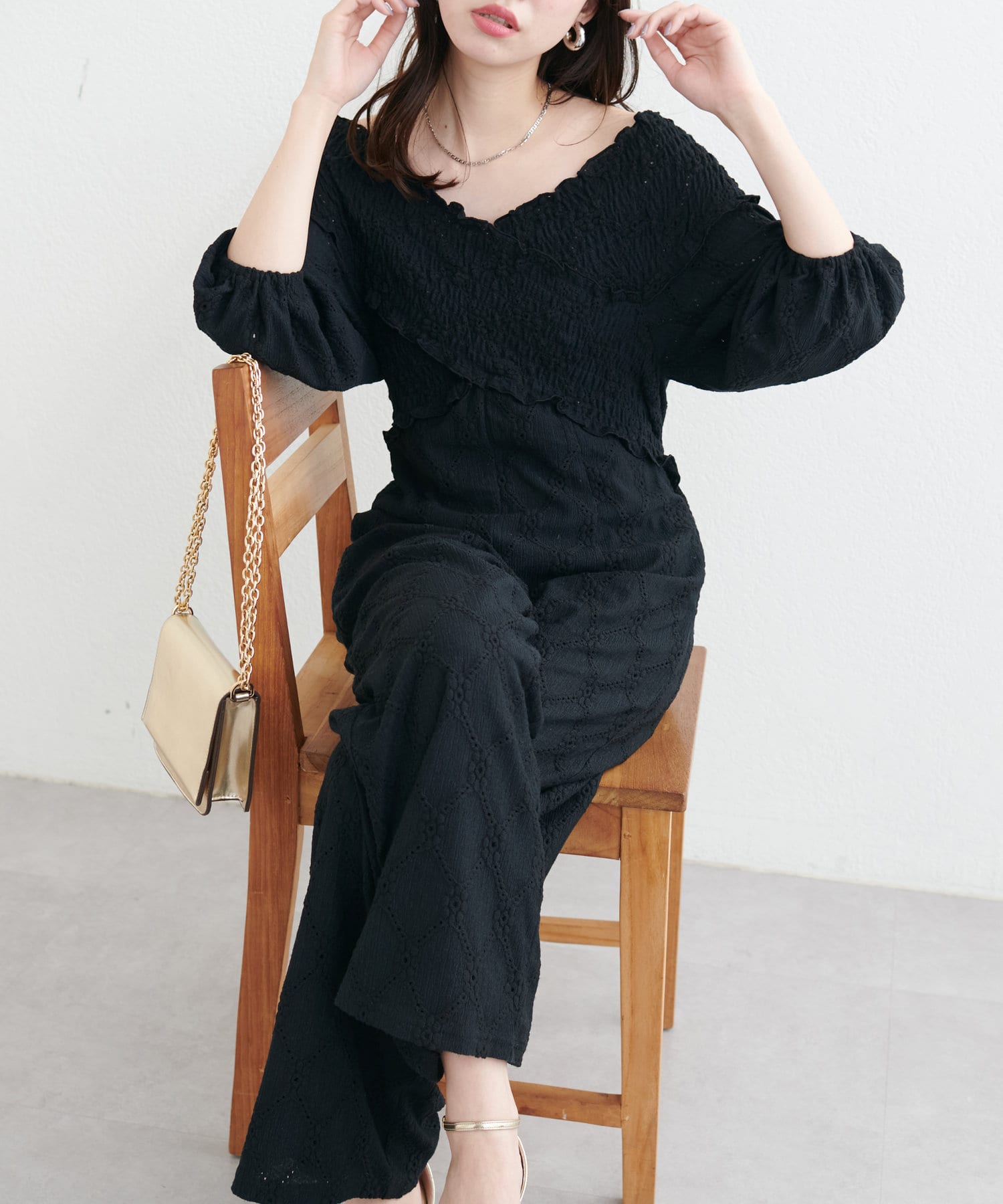 NICE CLAUP / OLIVE des OLIVE OUTLET(ナイスクラップ  / オリーブ デ オリーブ アウトレット) 【natural couture】カットレースフロントクロスサロペ