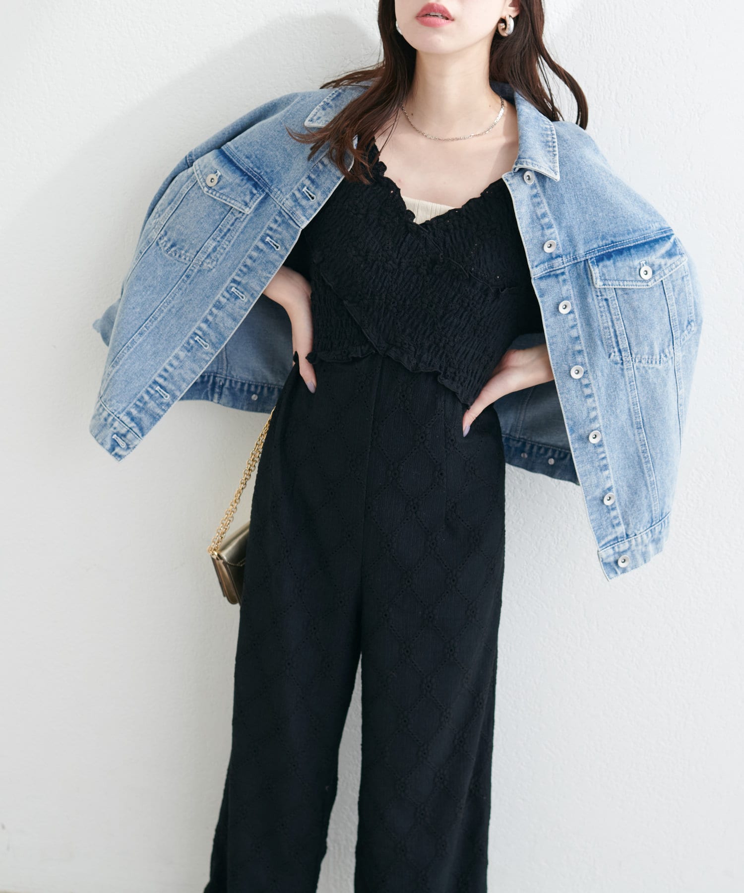 NICE CLAUP / OLIVE des OLIVE OUTLET(ナイスクラップ  / オリーブ デ オリーブ アウトレット) 【natural couture】カットレースフロントクロスサロペ