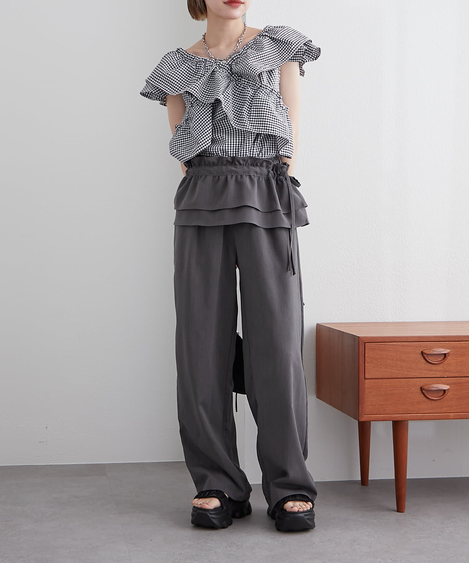 w closet(ダブルクローゼット) ギンガムカシュクールブラウス