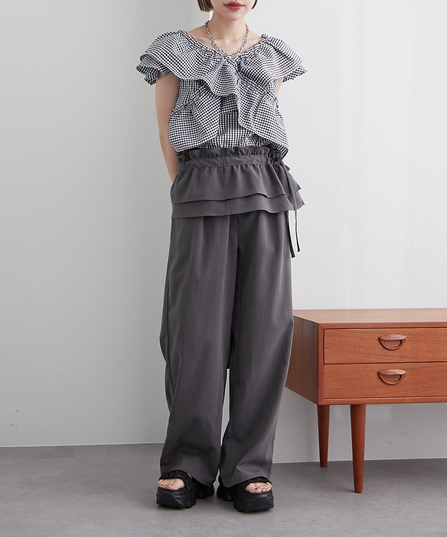 w closet(ダブルクローゼット) ギンガムカシュクールブラウス