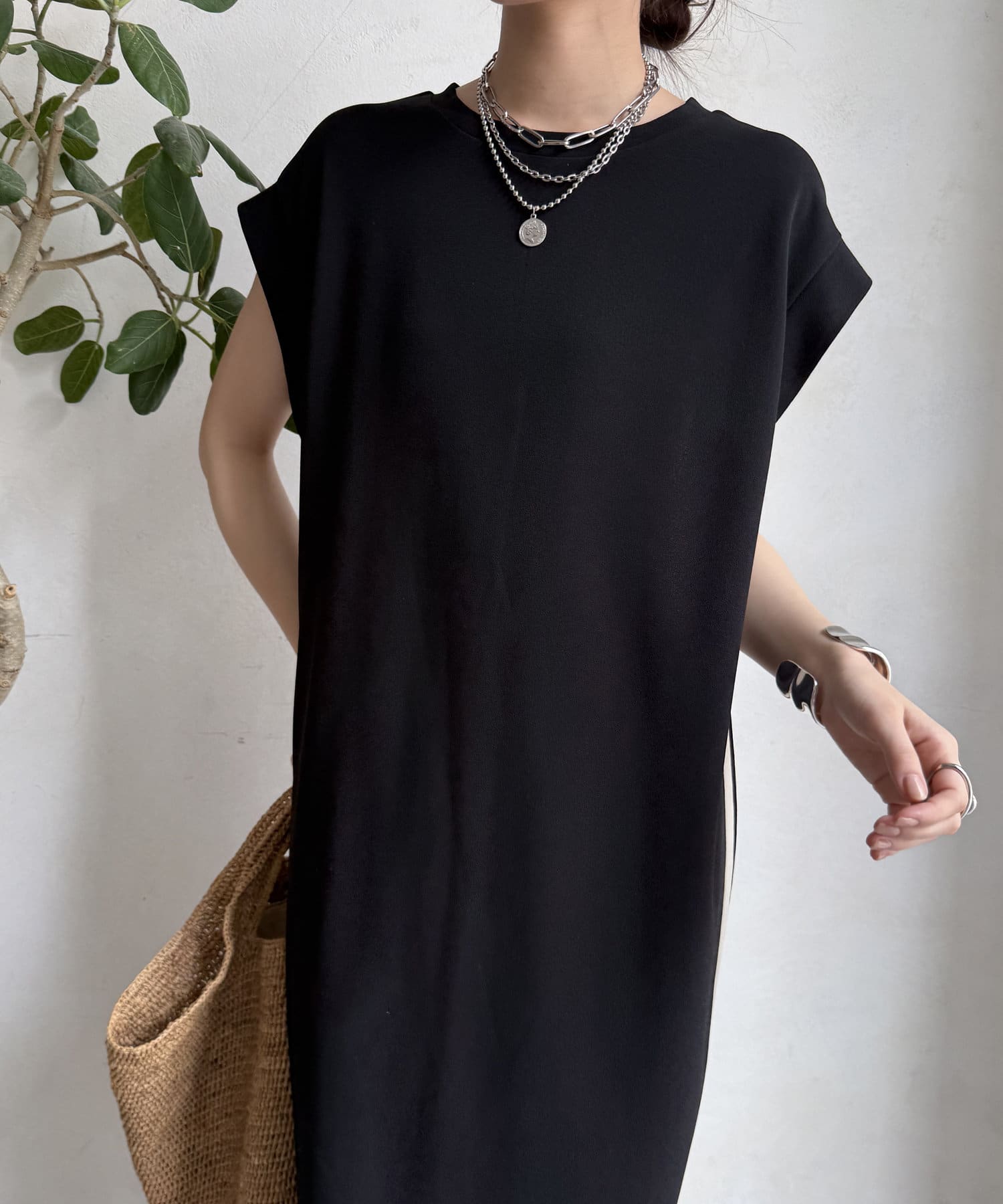 DOUDOU(ドゥドゥ) 【WEB限定】カットジョーゼットサイドラインワンピース