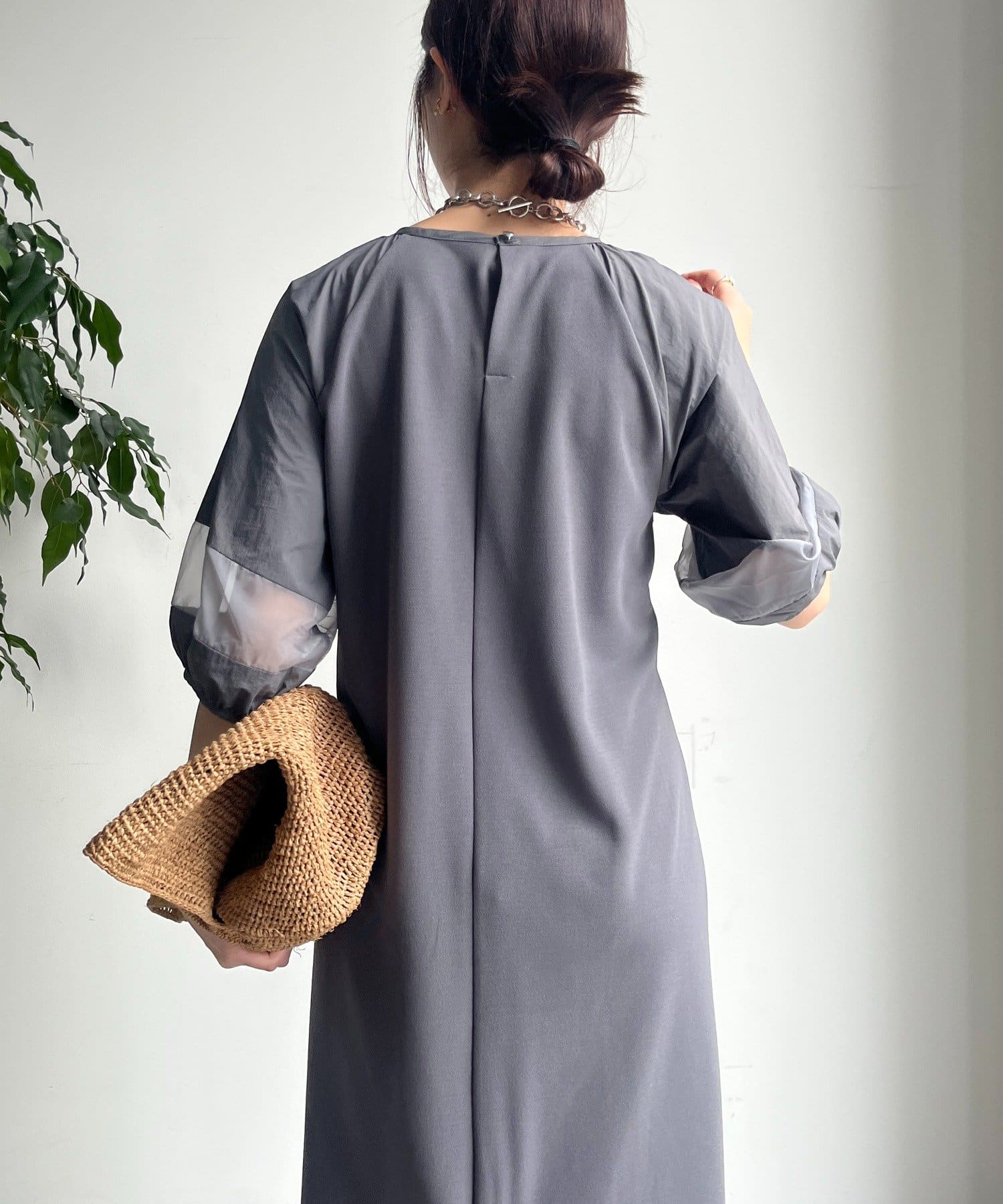 DOUDOU(ドゥドゥ) 【WEB限定】カットジョーゼット異素材切替ワンピース