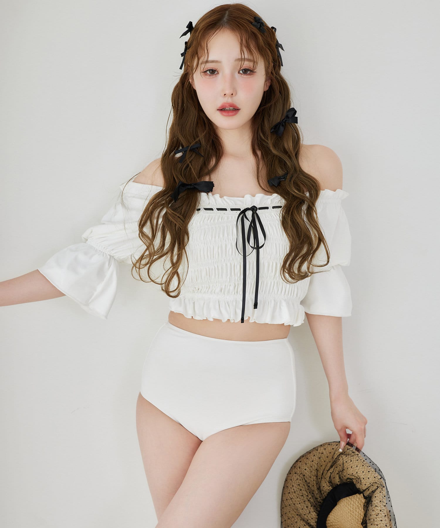 one after another NICE CLAUP(ワンアフターアナザー ナイスクラップ) swimwear/シャーリング配色リボン(3点セット)