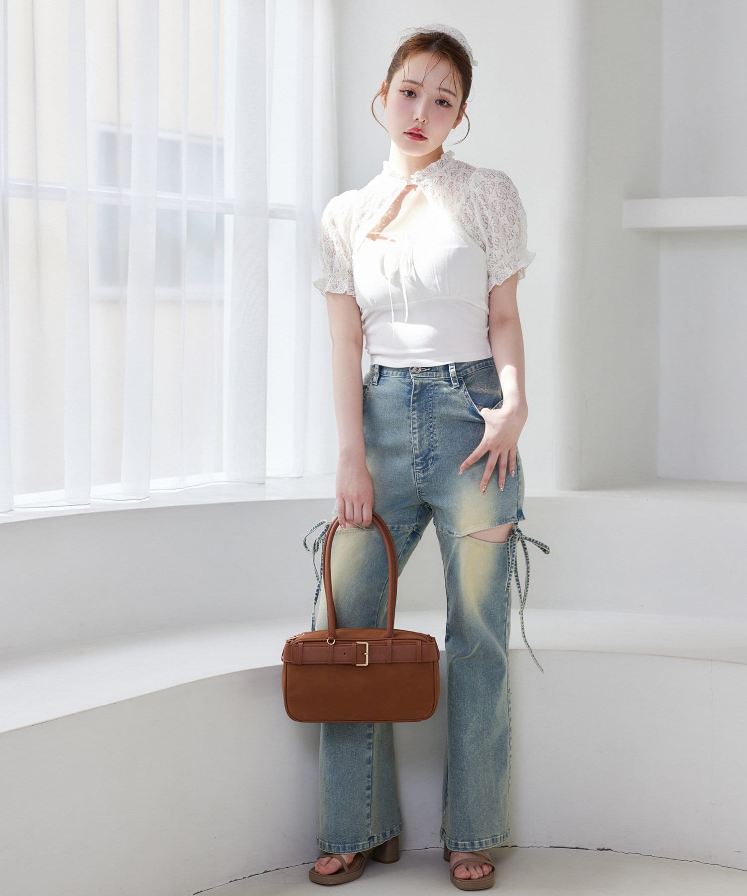 NICE CLAUP サイドあき美脚ストレッチデニム one after another NICE CLAUP｜サイドあき美脚ストレッチデニム