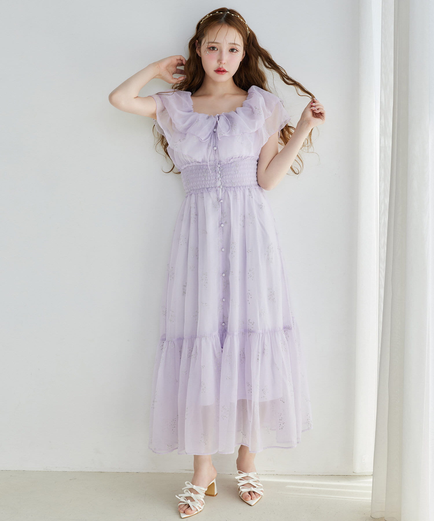 one after another NICE CLAUP(ワンアフターアナザー ナイスクラップ) 【moon light marine collection】刺繍シアーワンピース
