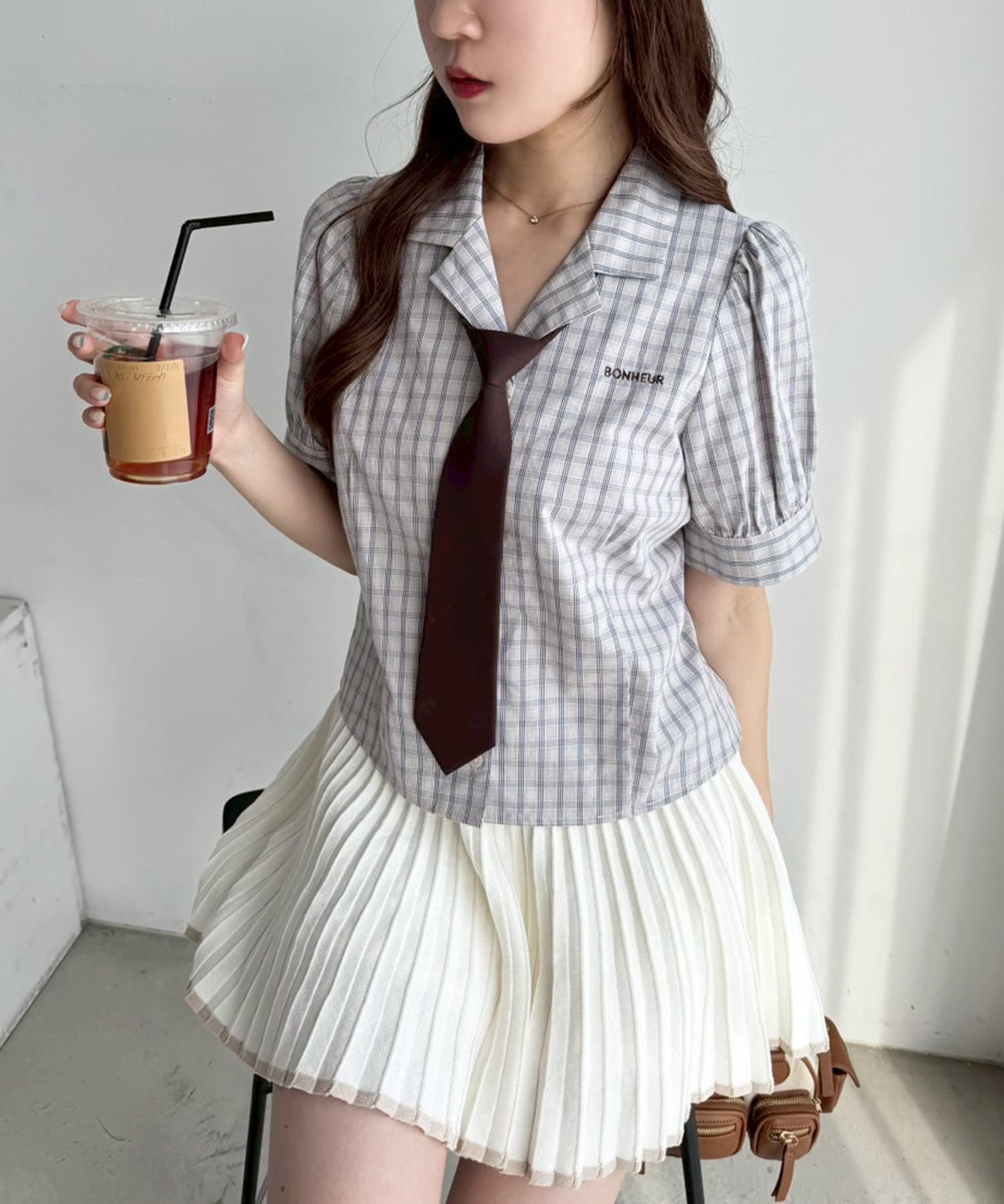 one after another NICE CLAUP(ワンアフターアナザー ナイスクラップ) ネクタイ付き開襟シャツ