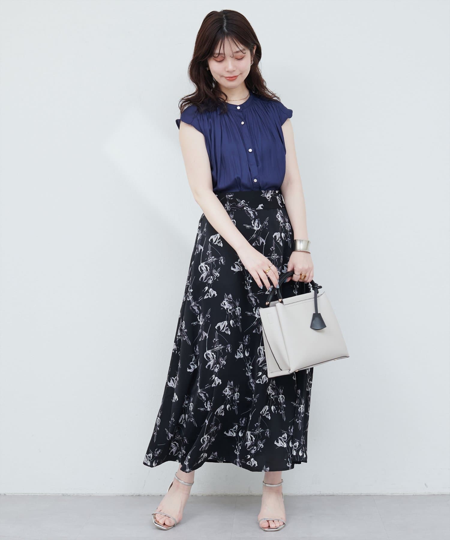 natural couture(ナチュラルクチュール) アートフラワーハイウエストフレアスカート
