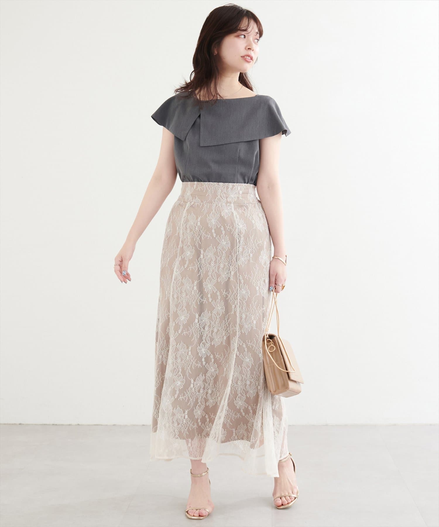natural couture(ナチュラルクチュール) 【WEB限定】アシメカラーオフショルブラウス