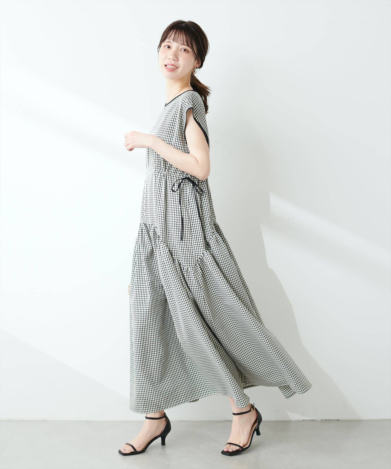 natural couture(ナチュラルクチュール) ドロストデザインチェック柄ワンピース