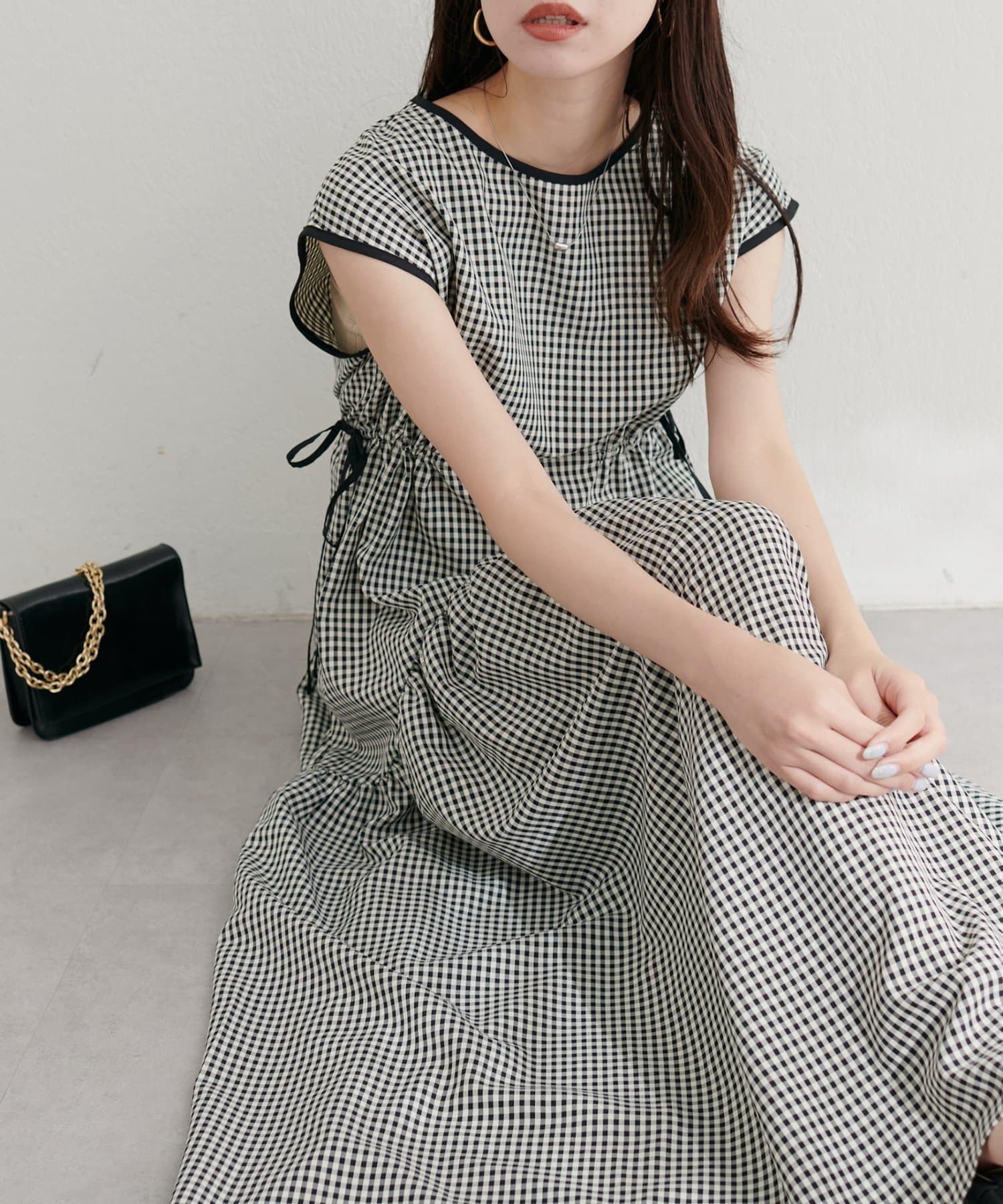 ドロストデザインチェック柄ワンピース | natural couture