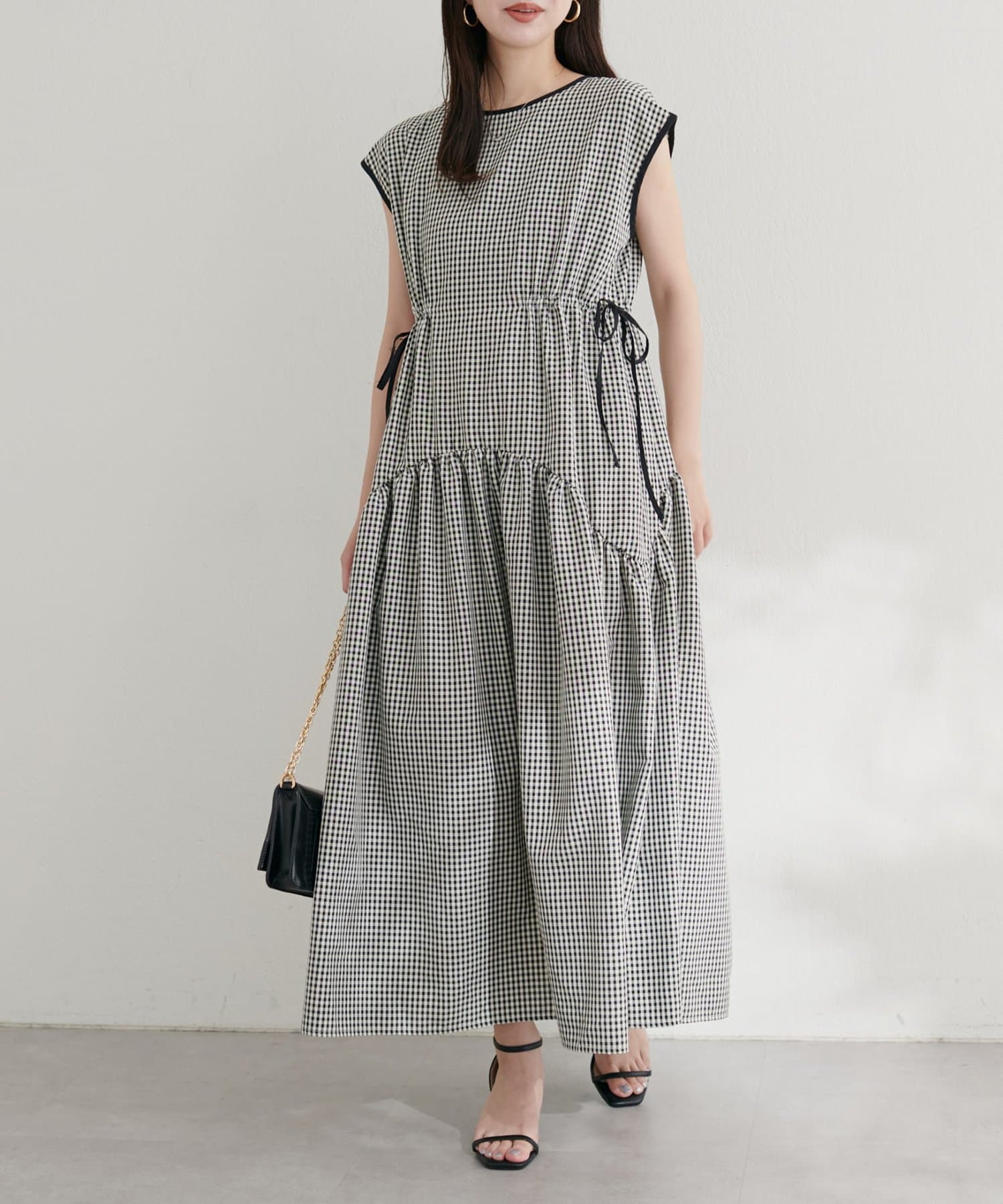 新品未使用　natural coutureドロストデザインチェック柄ワンピース ドロストデザインチェック柄ワンピース | natural couture