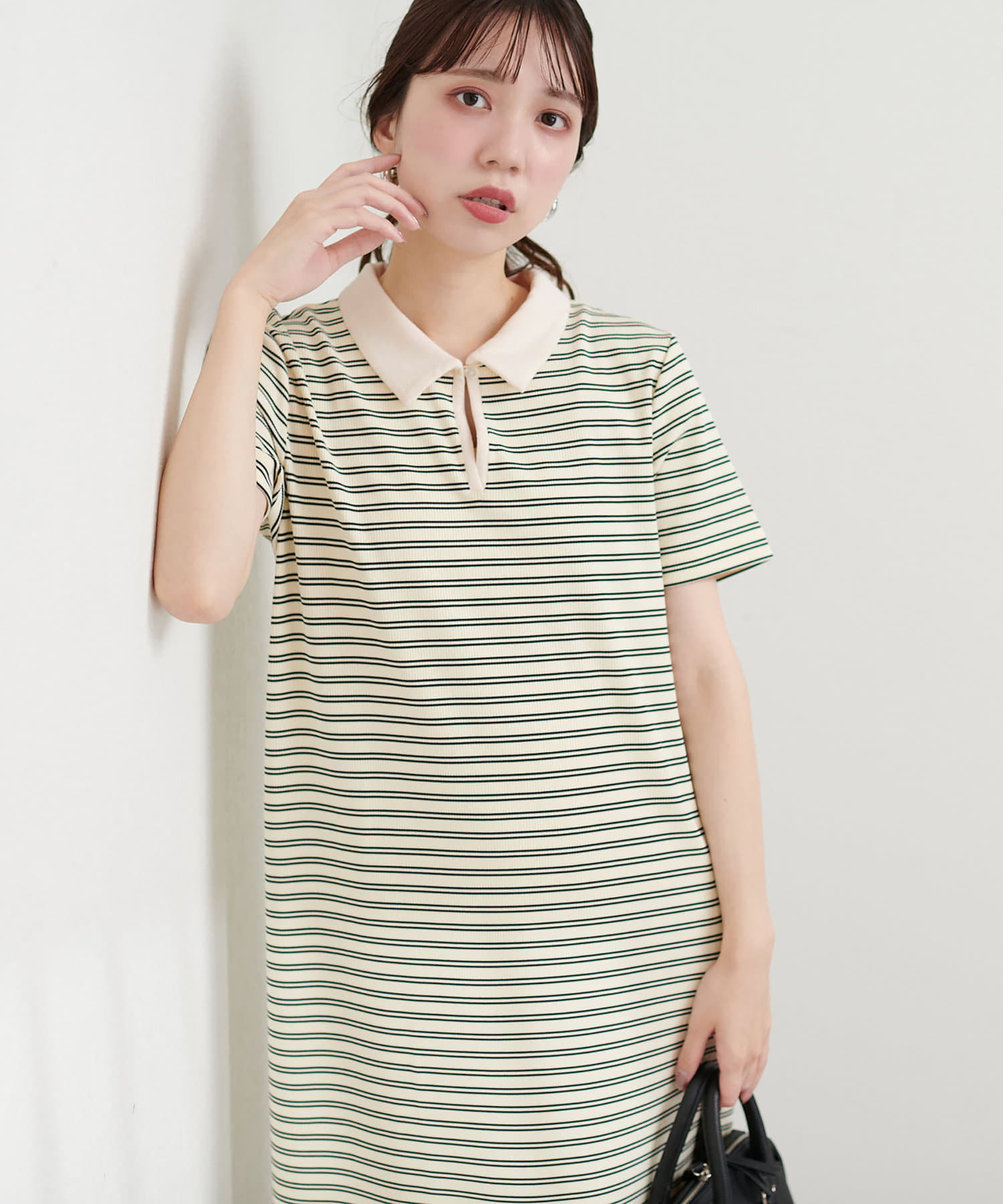 natural couture(ナチュラルクチュール) 【WEB限定】配色スキッパーカットソーワンピース