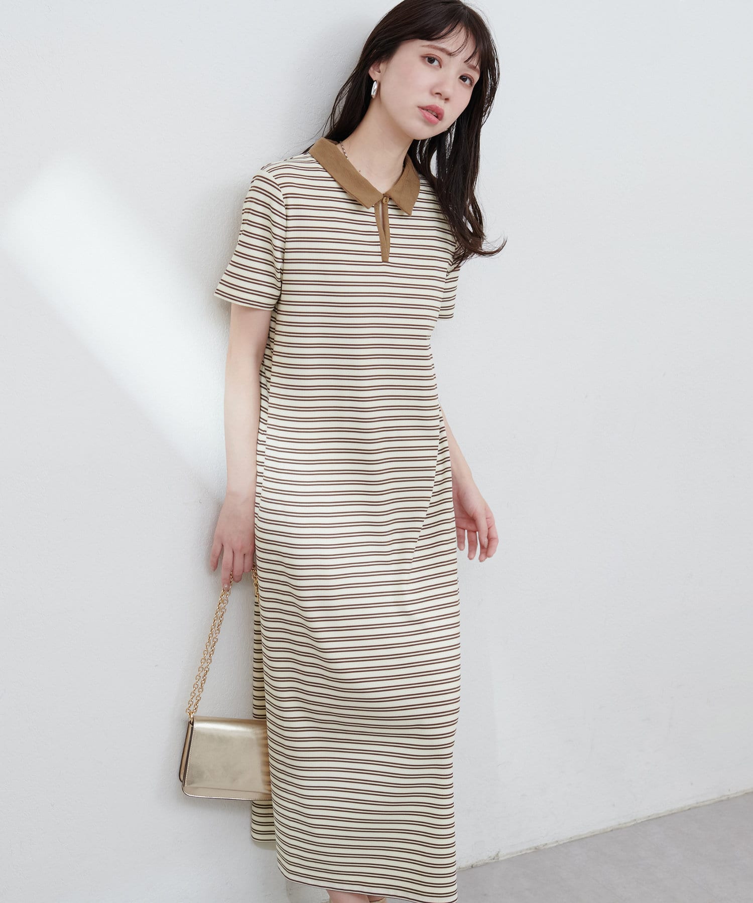 natural couture(ナチュラルクチュール) 【WEB限定】配色スキッパーカットソーワンピース