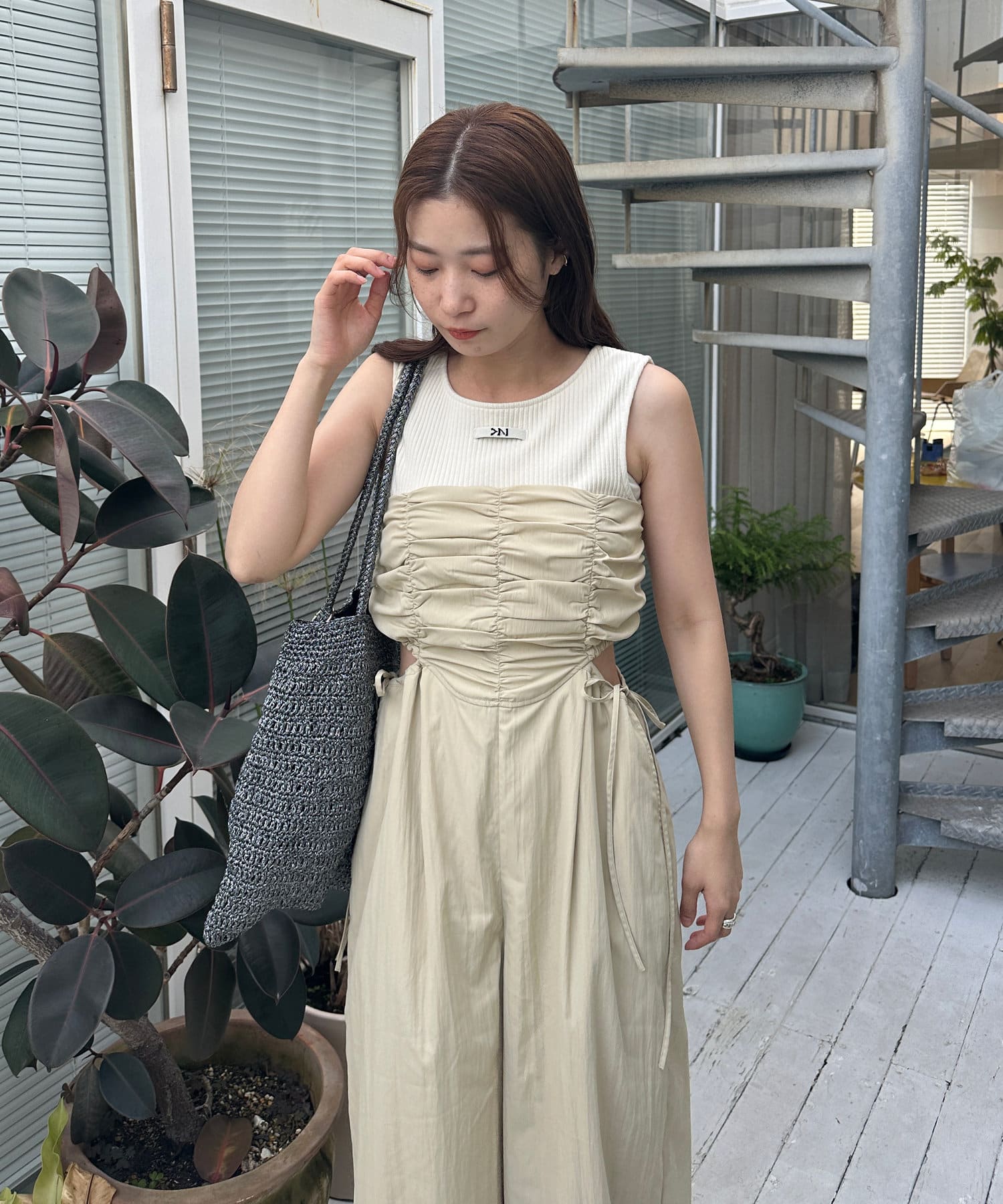 Kastane(カスタネ) 【aoki企画/低身長サイズ2サイズ展開】2pieceカットアウトサロペット