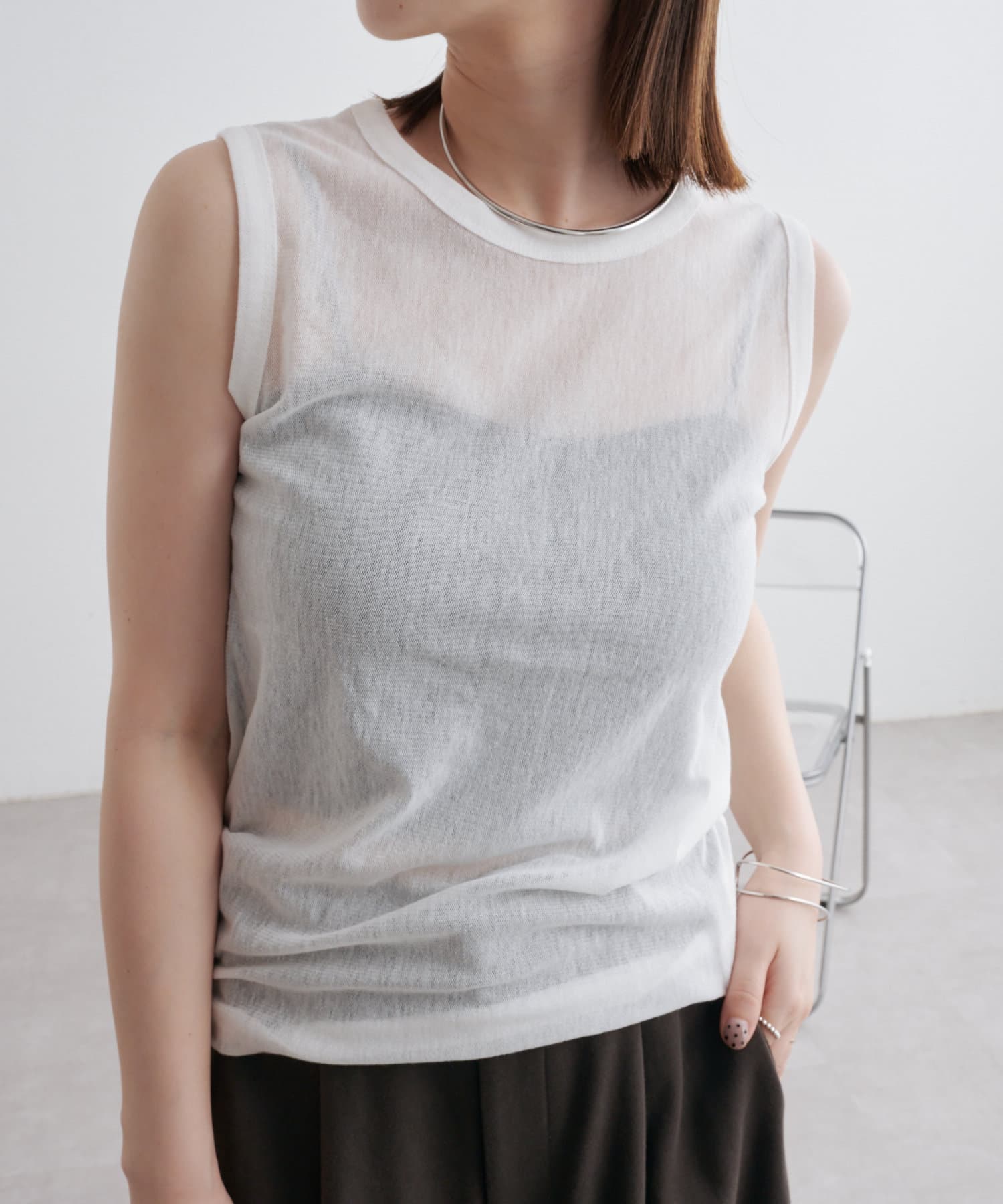 美品【SAYAKA DAVIS】コットンメッシュタンクトップ　ホワイト　Sサイズ 美品【SAYAKA DAVIS】コットンメッシュタンクトップ ホワイト S