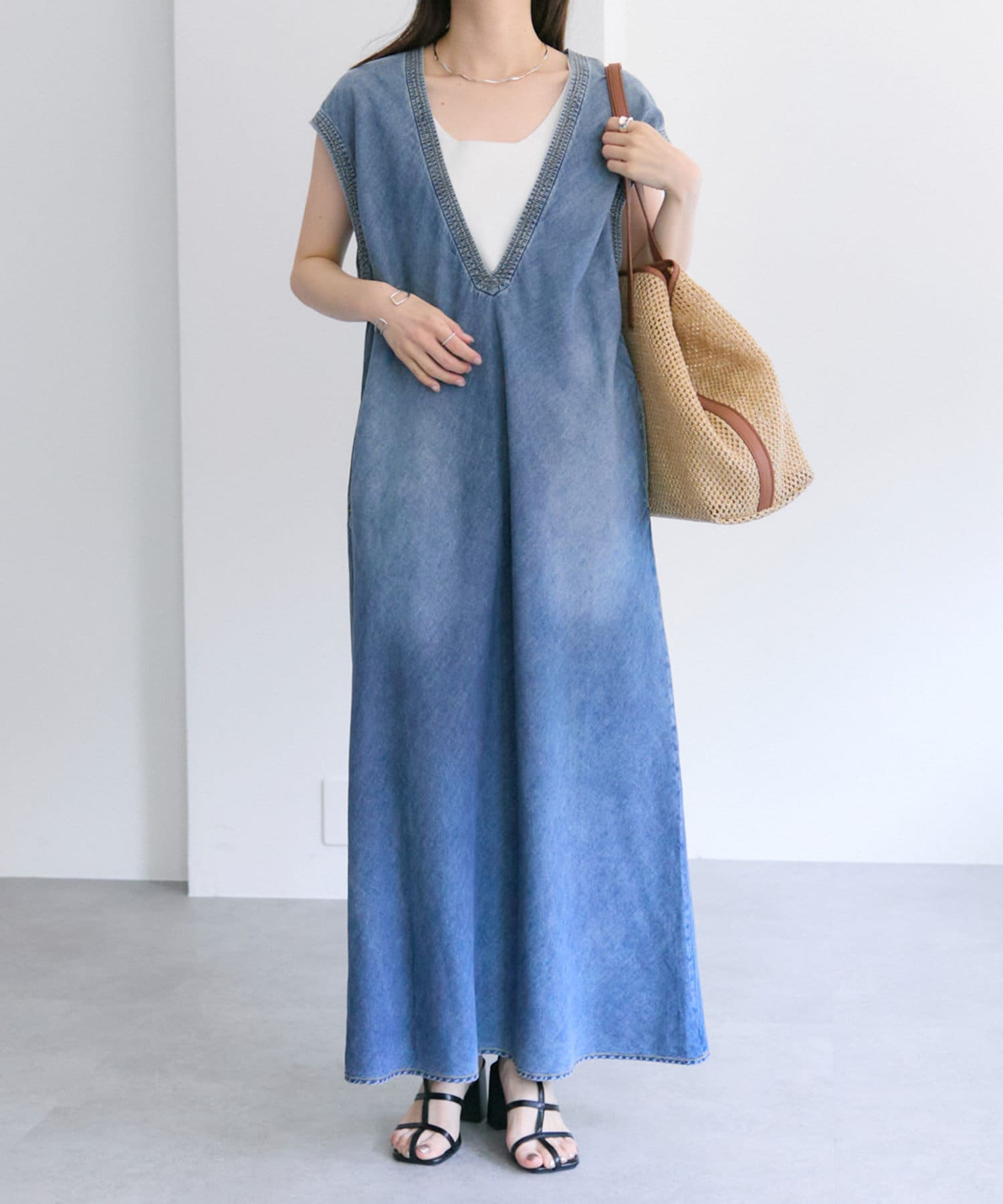新品 Natural by studio CLIP 綿麻デニムコートワンピース erikaさんコラボ】リネンデニムコートワンピース