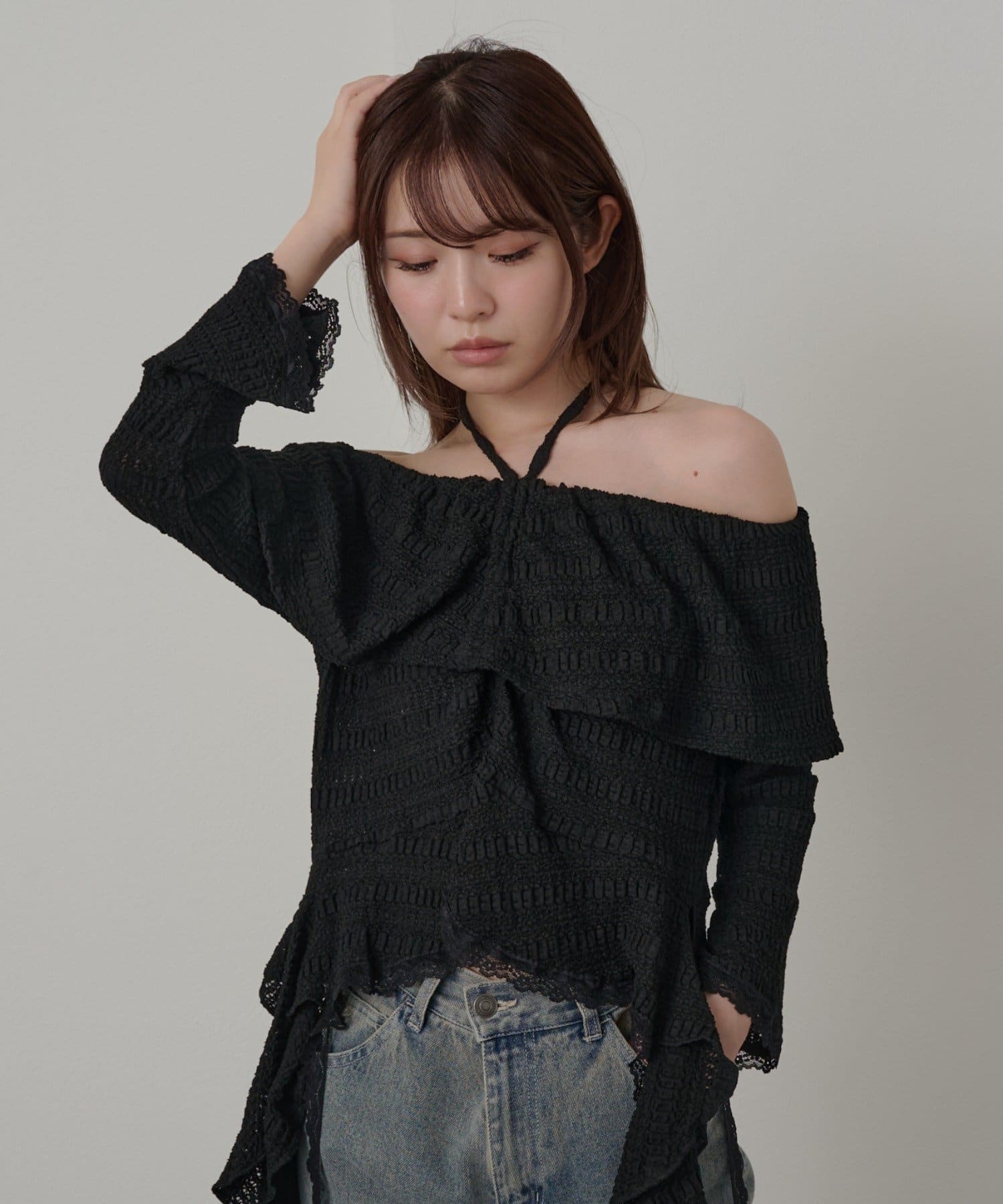 チュールプリントオフショルTシャツが5分袖となって登場！！夏本番も着用していただけます〇チュールプリントオフショルTシャツはこちらをクリック◎ー 商品コメント ー・細かいディテールが他にない1枚。・透