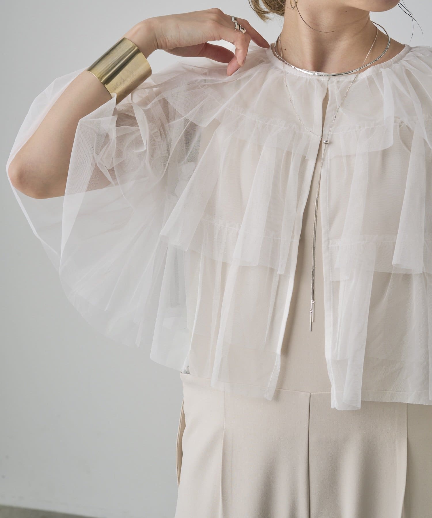 OUTLET(アウトレット) 【Omekashi】チュールティアードブラウス