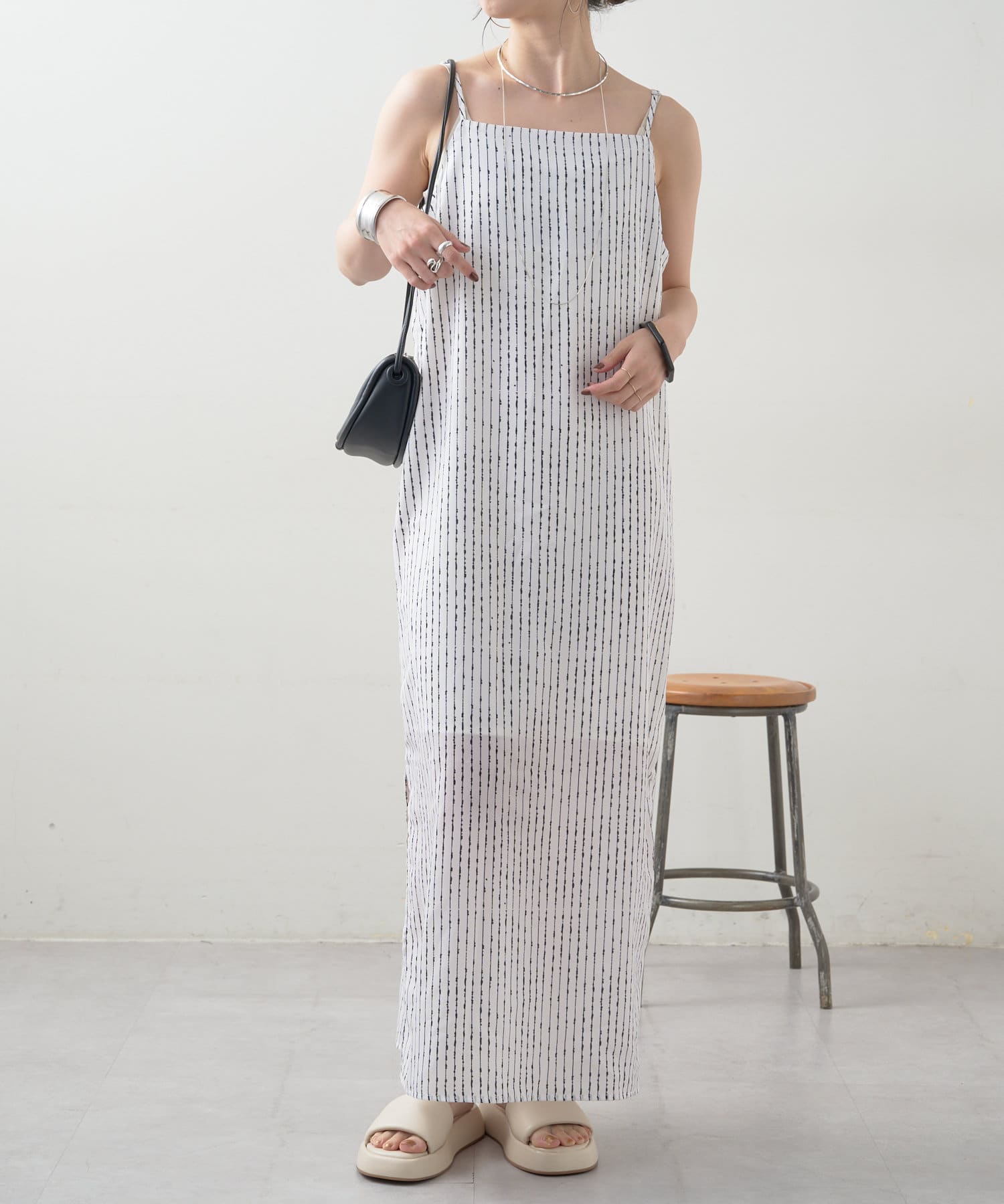 OUTLET(アウトレット) 【Omekashi】ドットストライプキャミワンピース