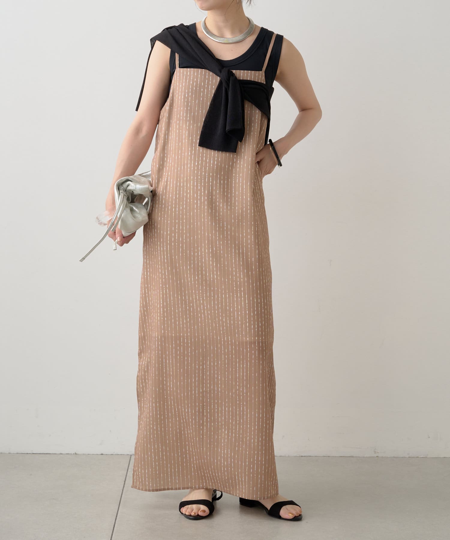 OUTLET(アウトレット) 【Omekashi】ドットストライプキャミワンピース