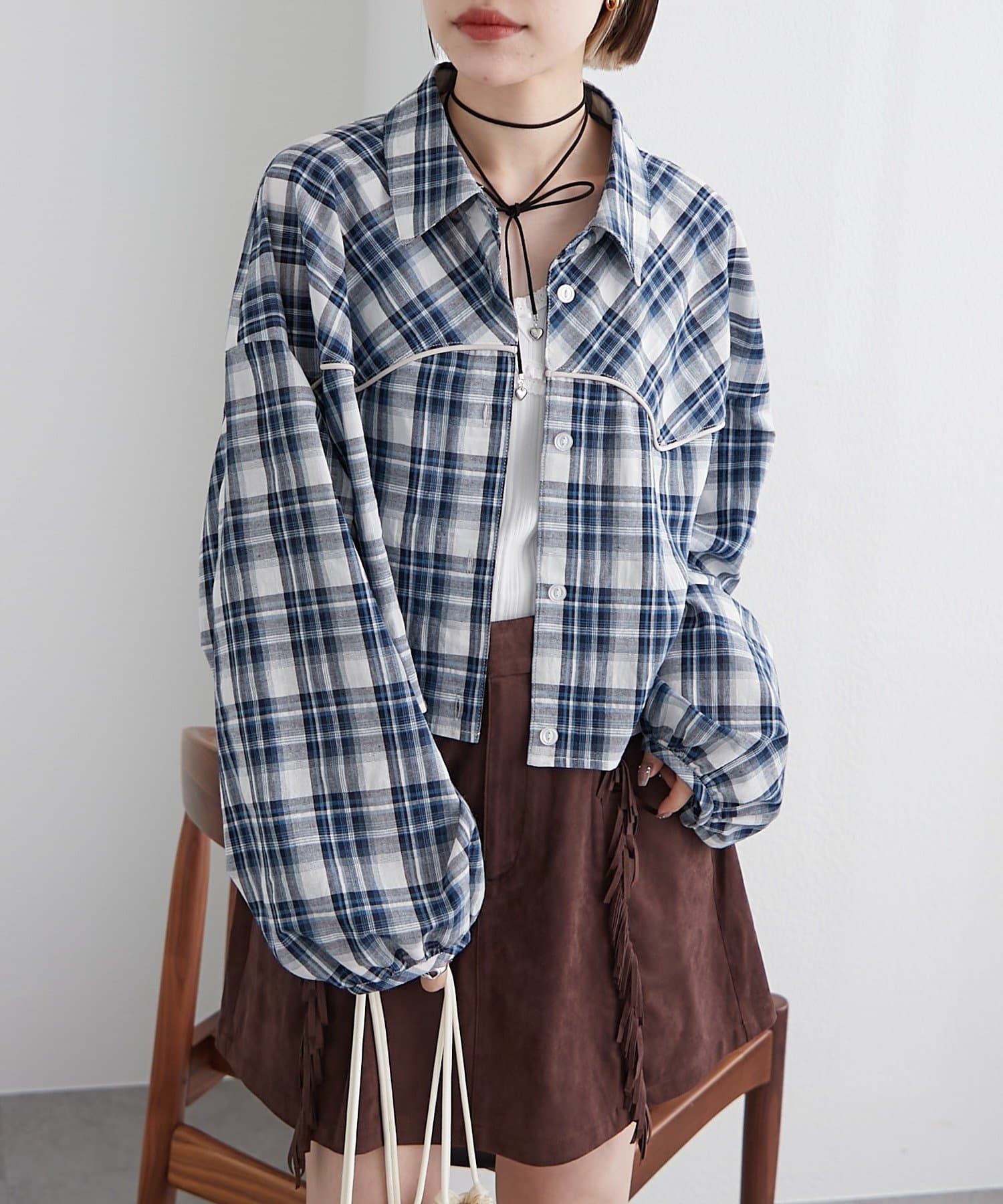 w closet(ダブルクローゼット) ウエスタンチェックショートシャツ