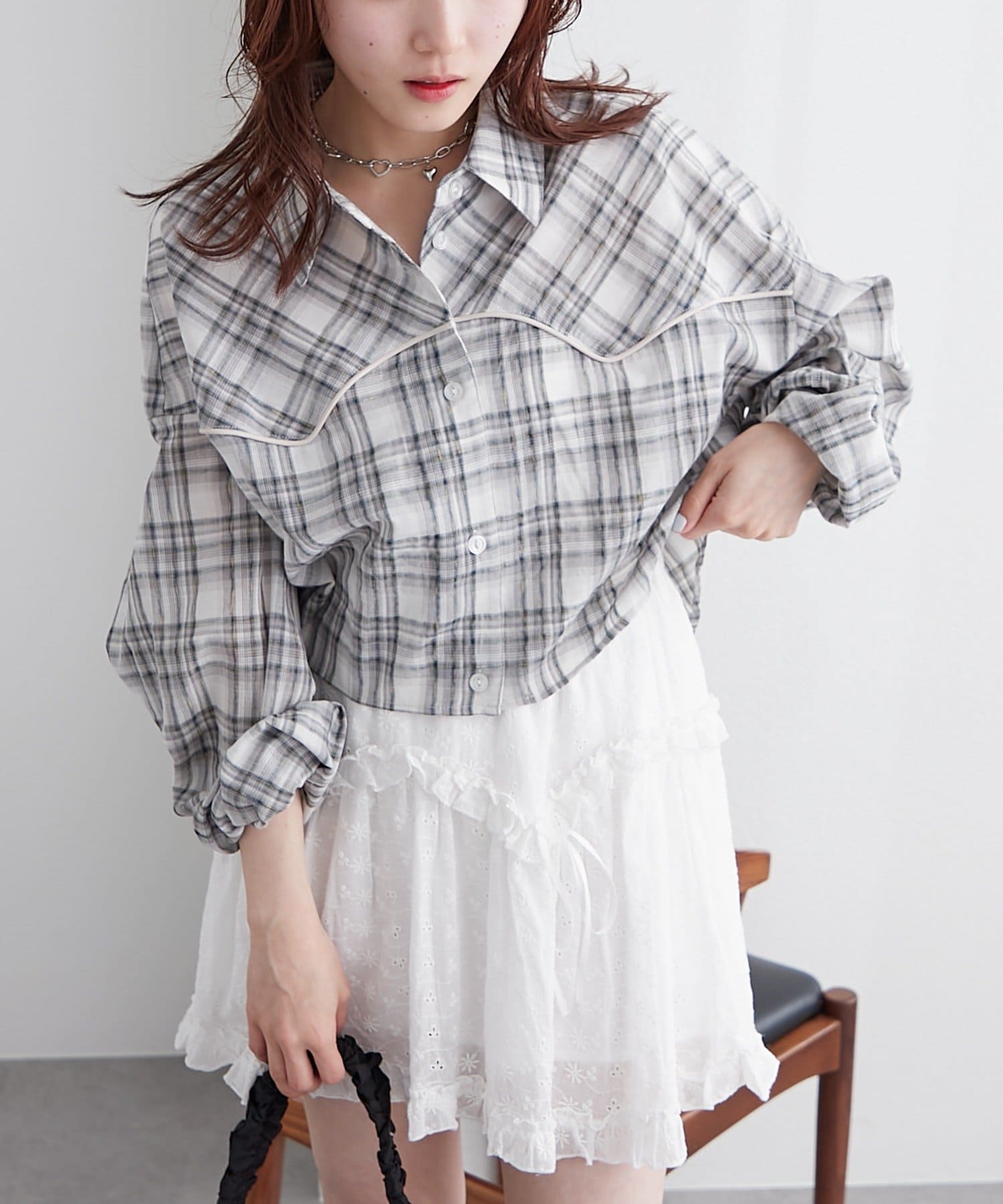 w closet(ダブルクローゼット) ウエスタンチェックショートシャツ