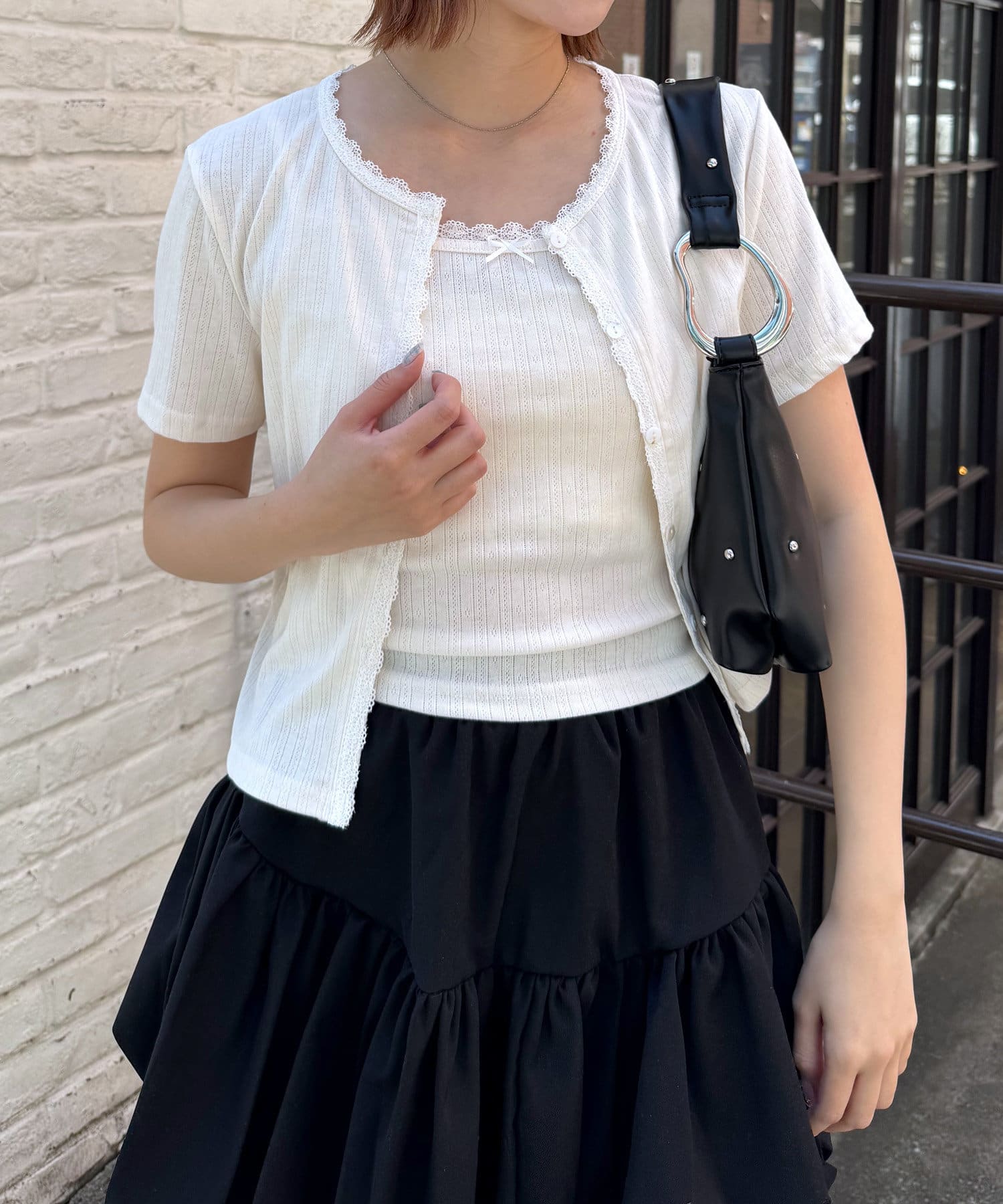 【セット商品】レースキャミソール×カーディガンセット　アイボリー イエロー ブラック【250620top2】( nani )(250620) セット商品】レースキャミソール×カーディガンセット アイボリー