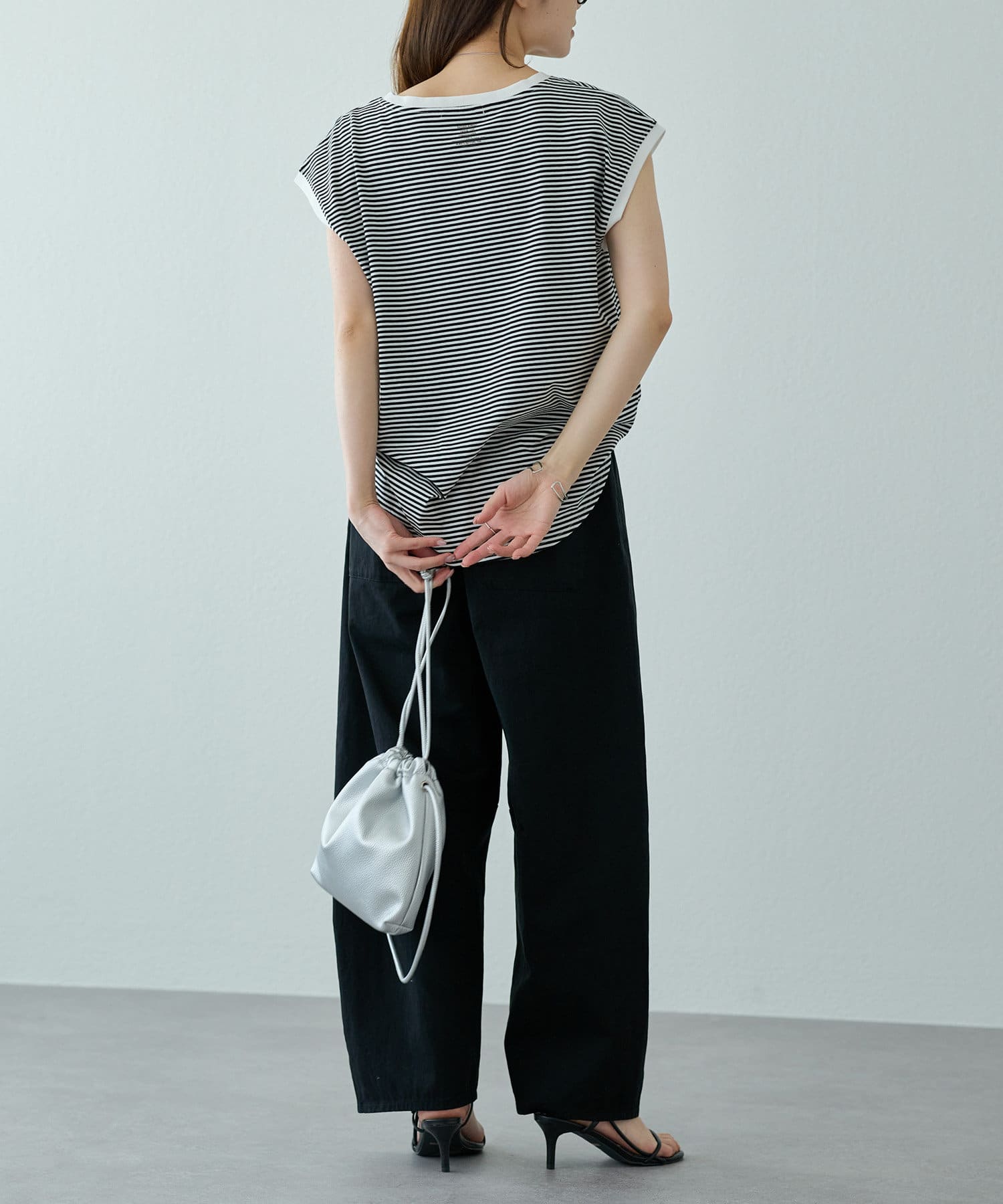 PUAL CE CIN(ピュアルセシン) 【汗シミ防止】ワンポイントロゴフレンチスリーブTシャツ