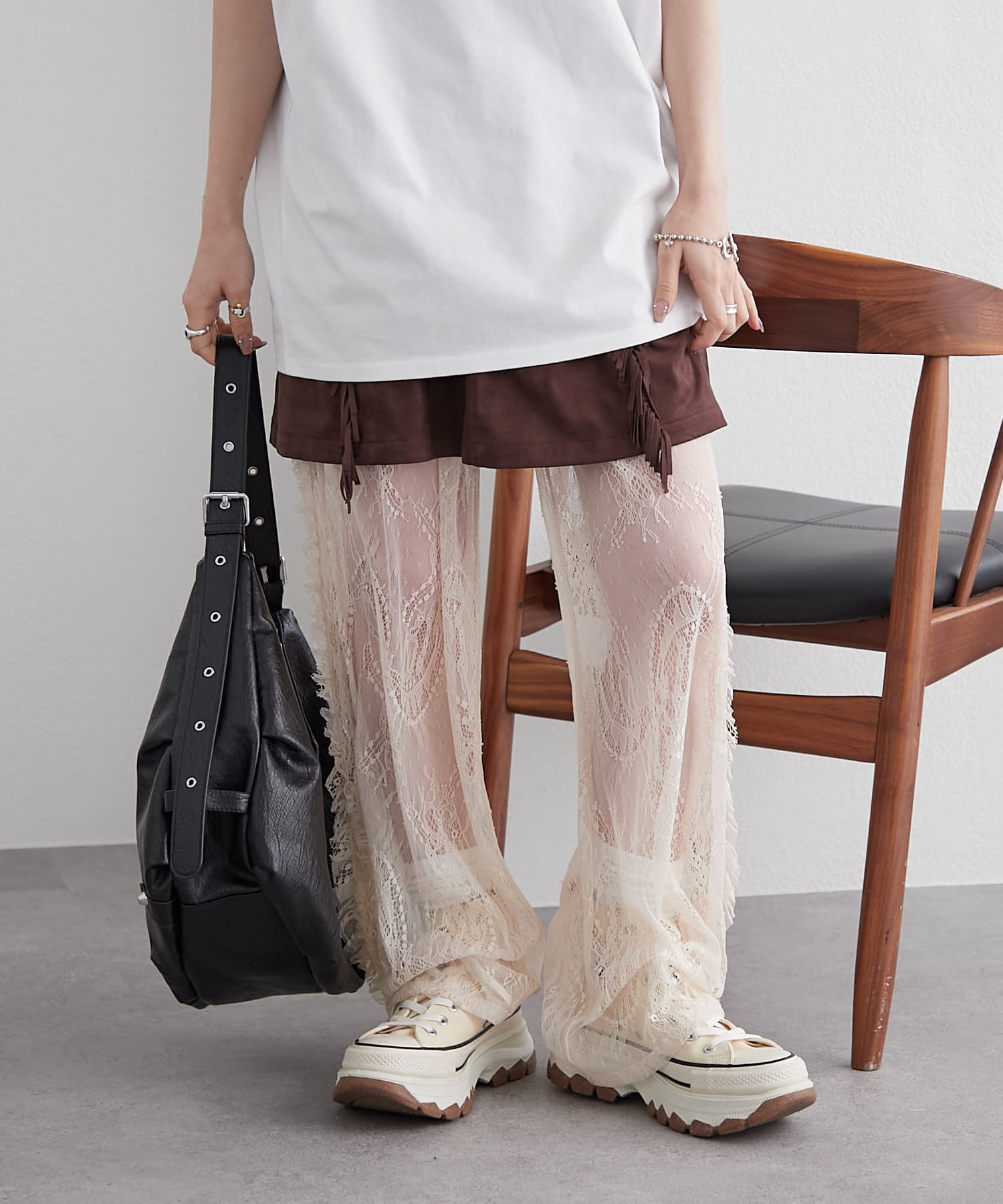 w closet(ダブルクローゼット) 【3色展開】ヴィンテージレースパンツ