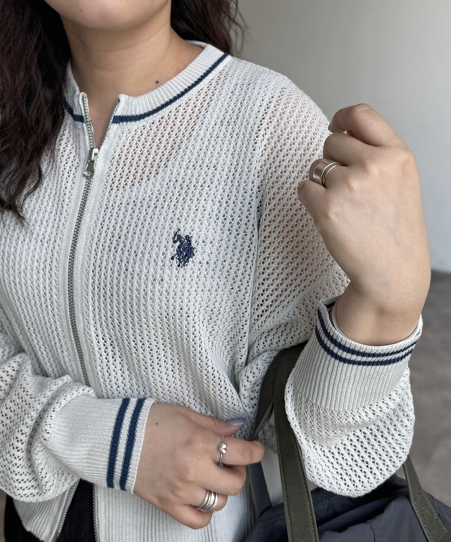 CPCM(シーピーシーエム) 【U.S. POLO ASSN.】クルーネックメッシュカーディガン