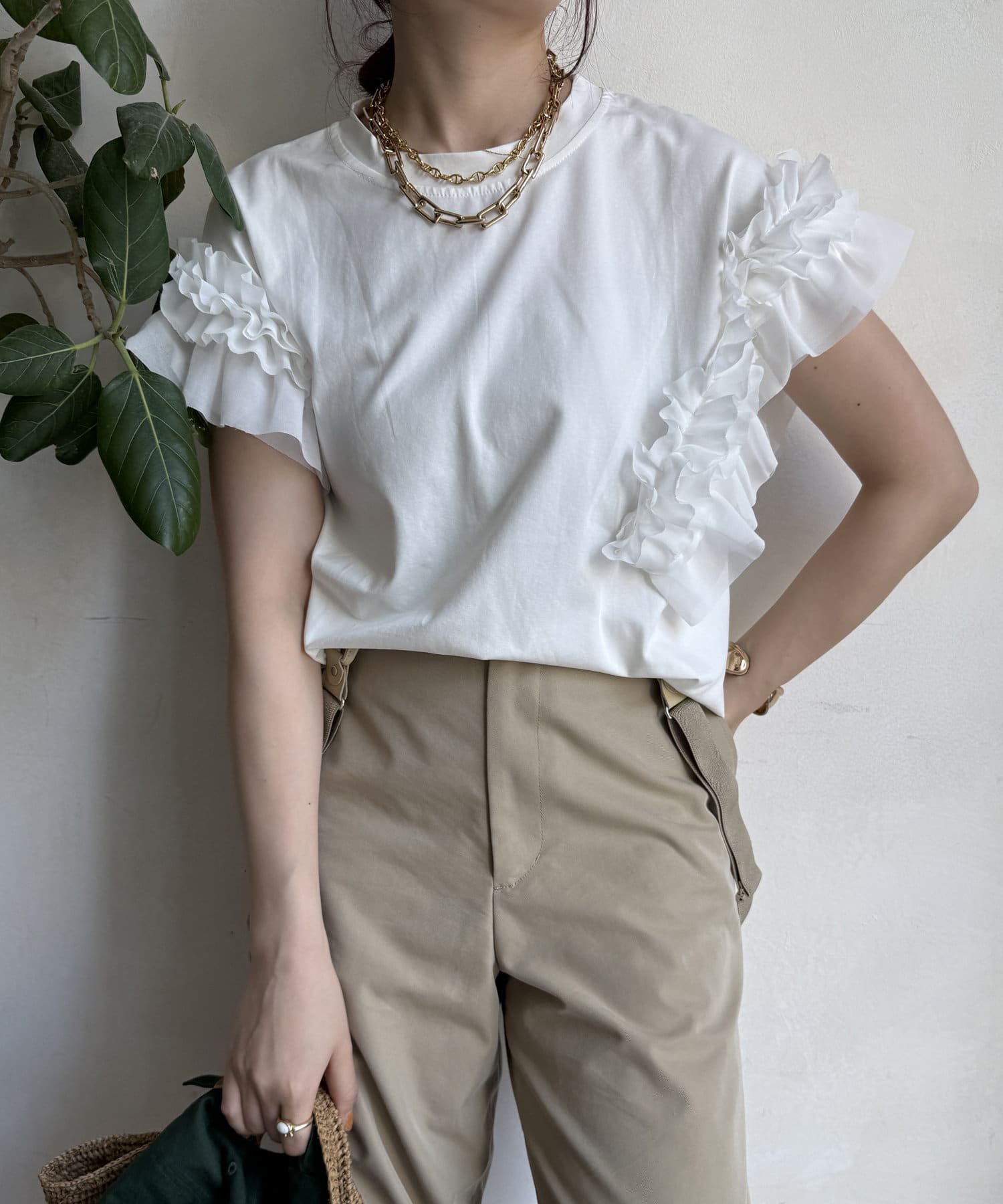DOUDOU(ドゥドゥ) 【WEB限定】袖アシメフリルTEE