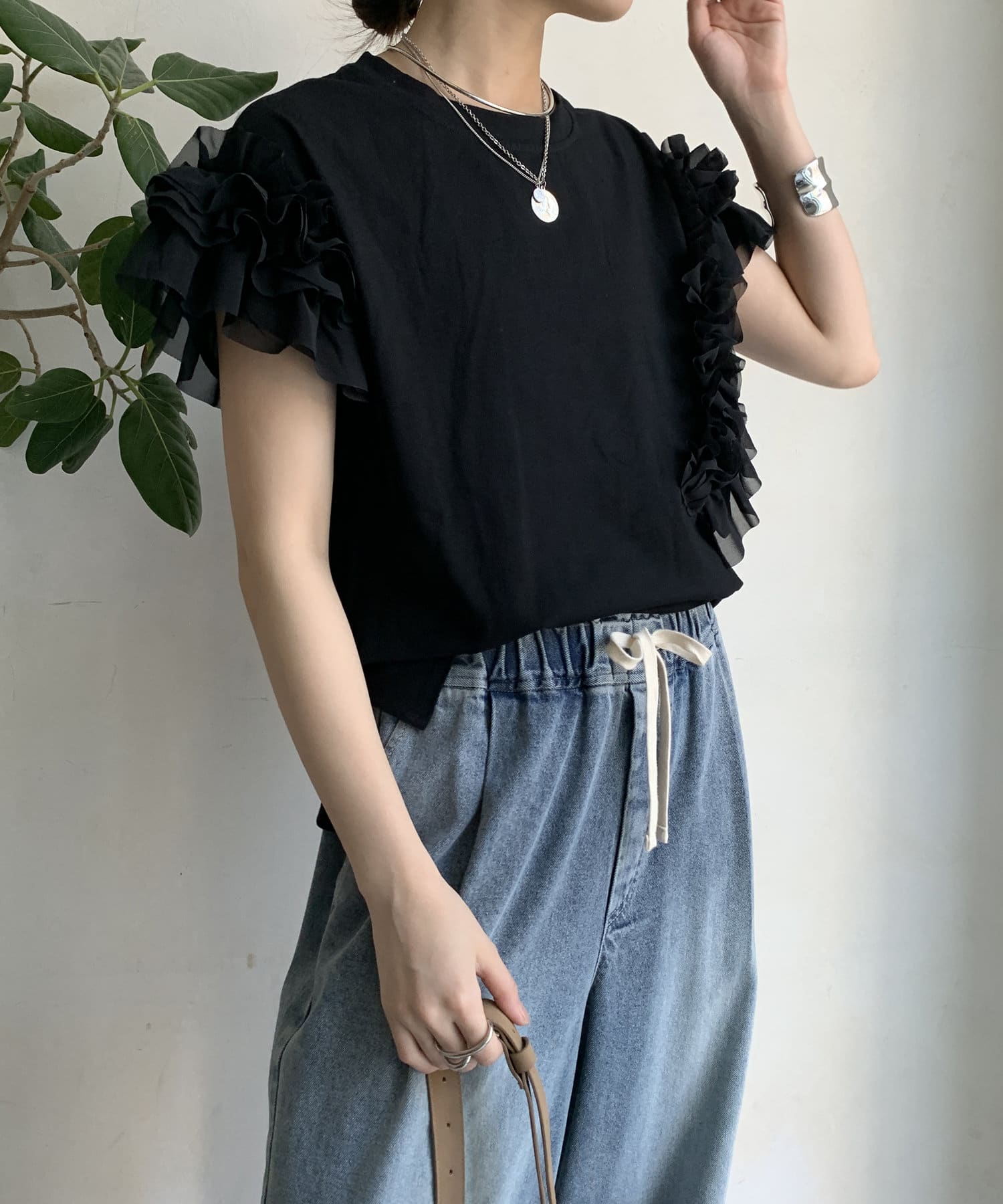 DOUDOU(ドゥドゥ) 【WEB限定】袖アシメフリルTEE