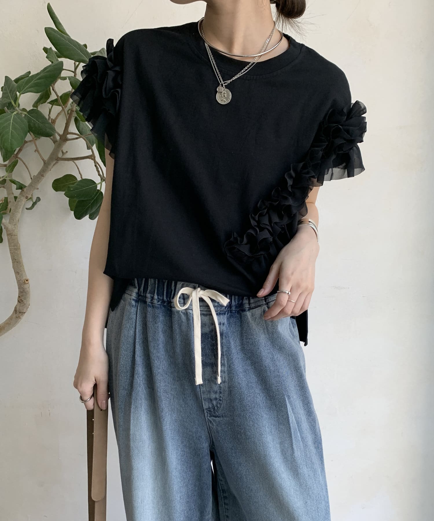 DOUDOU(ドゥドゥ) 【WEB限定】袖アシメフリルTEE