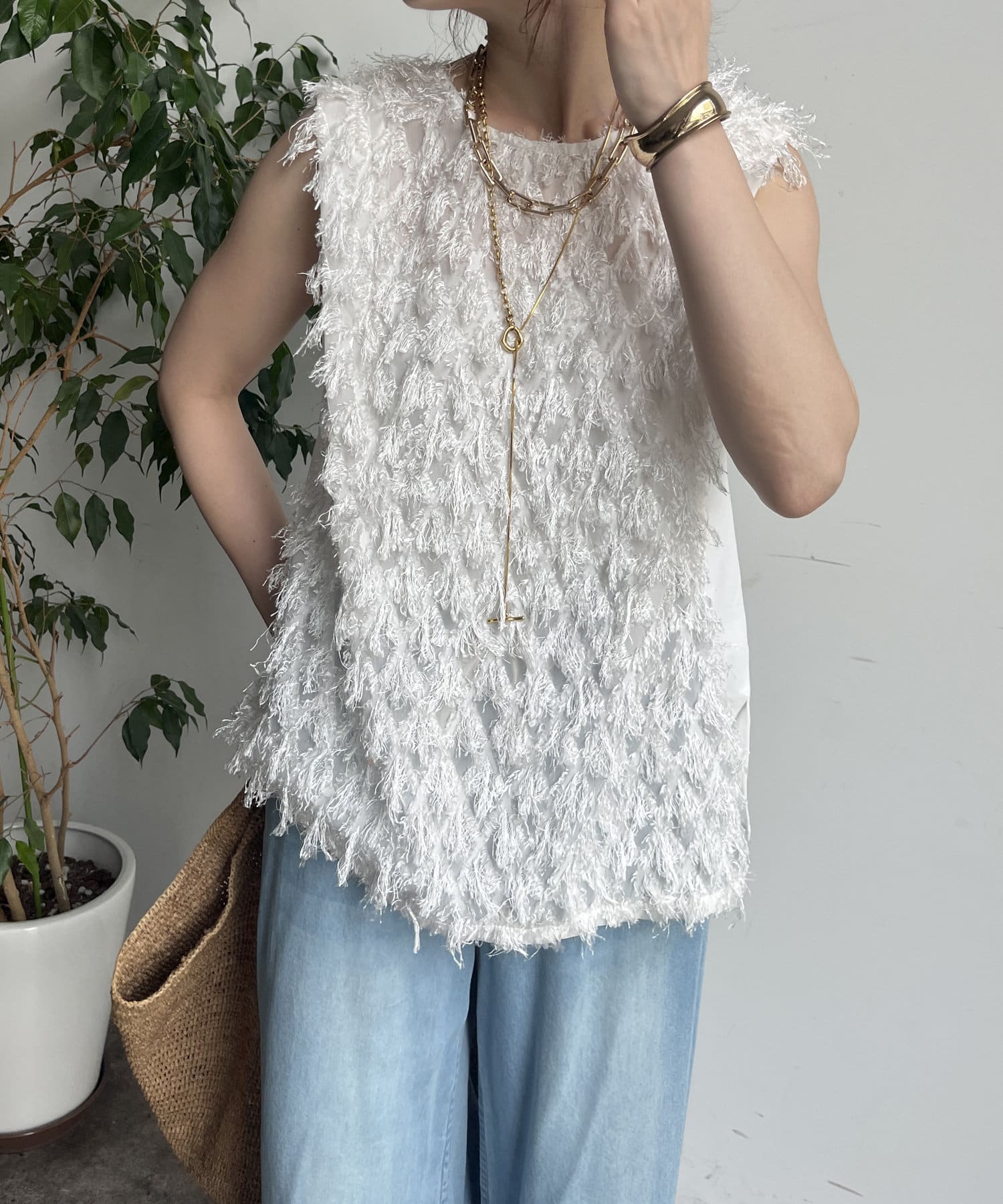 DOUDOU(ドゥドゥ) 【WEB限定】フェザー切替トップス