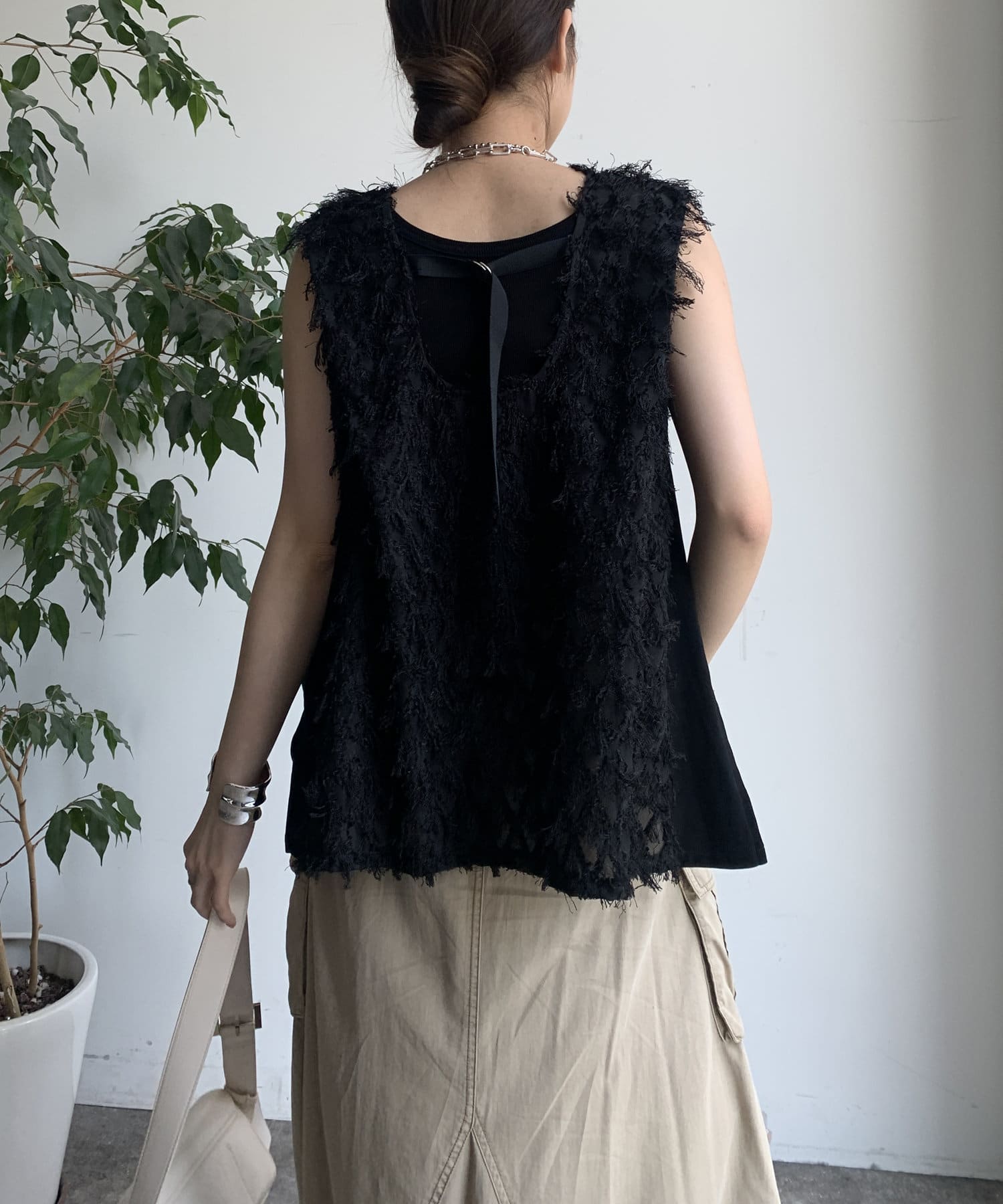 DOUDOU(ドゥドゥ) 【WEB限定】フェザー切替トップス