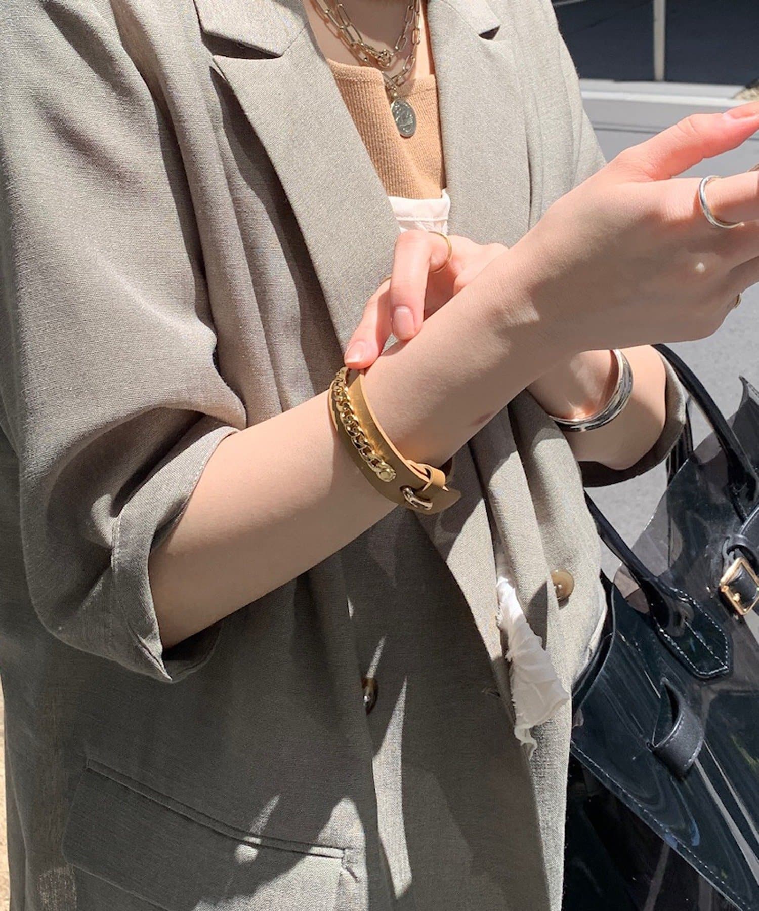 DOUDOU(ドゥドゥ) レザーチェーンブレスレット