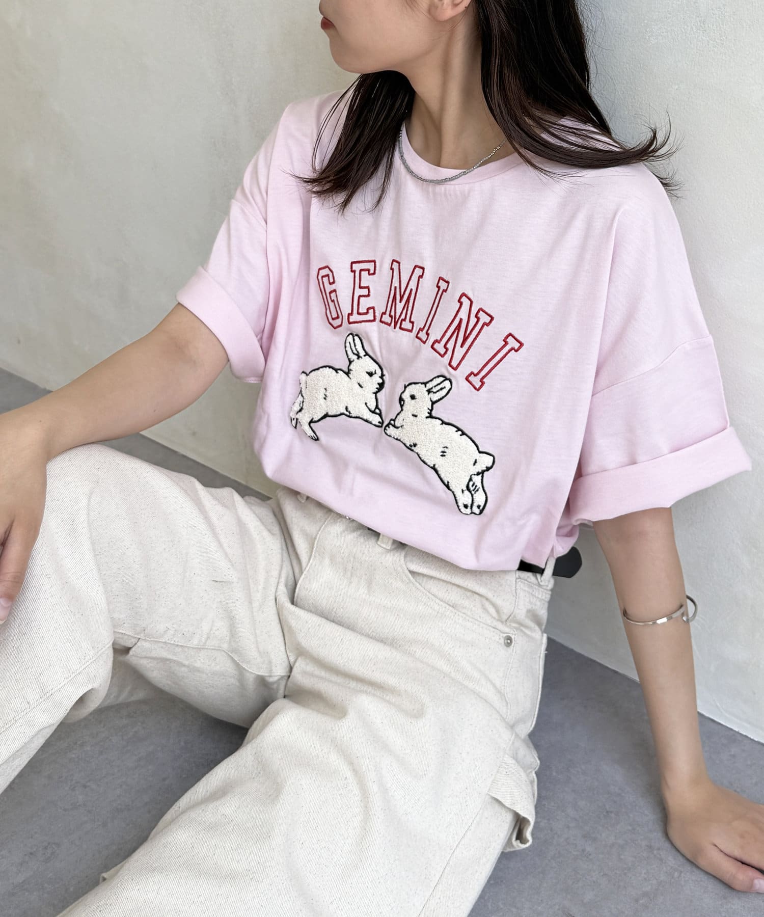 CPCM(シーピーシーエム) うさぎサガラ刺繍ビッグT