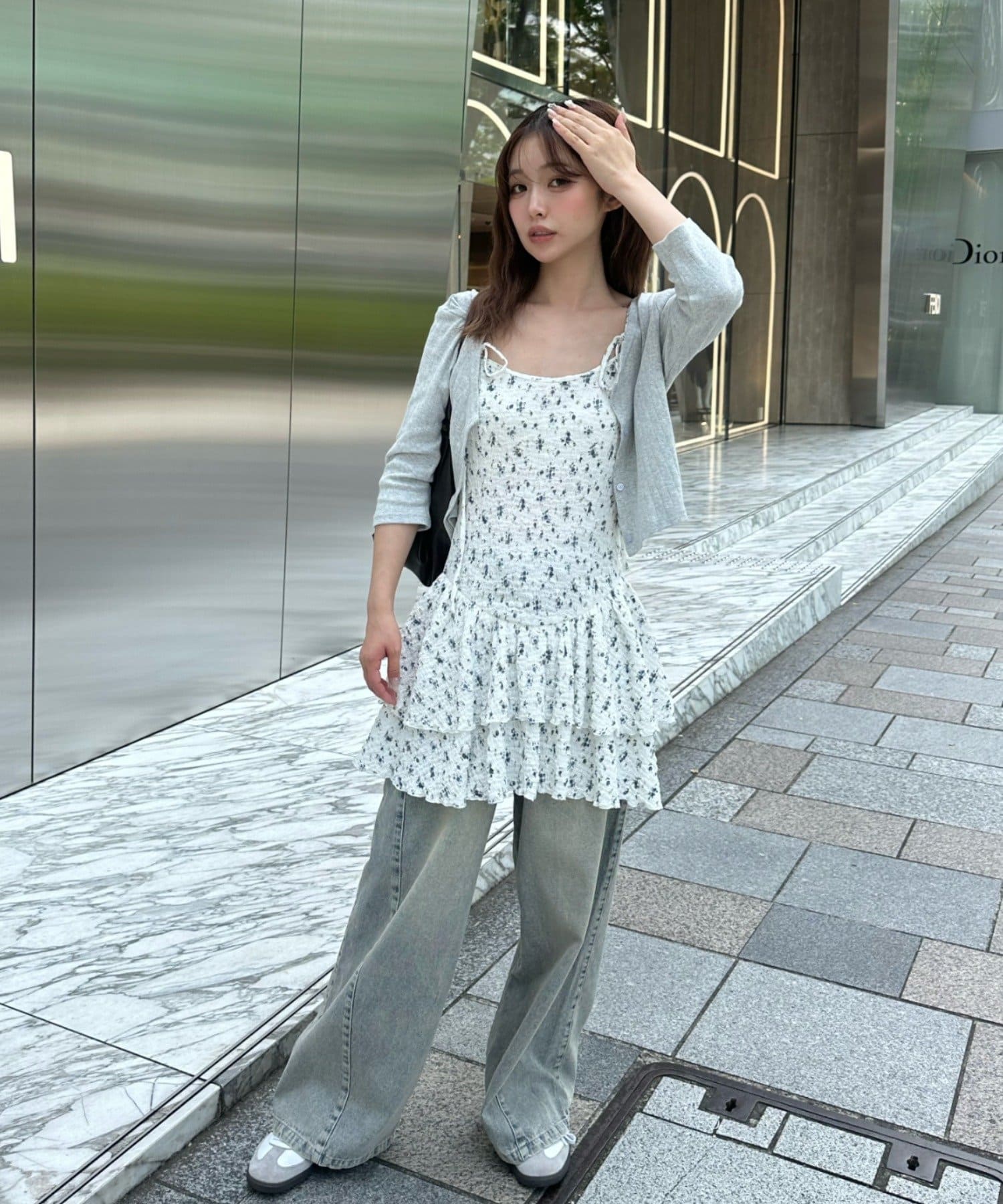 ルネ♡リボンが可愛いスーツ 今日のコーデ🎀 暑かったから昼間はキャミでも余裕だった