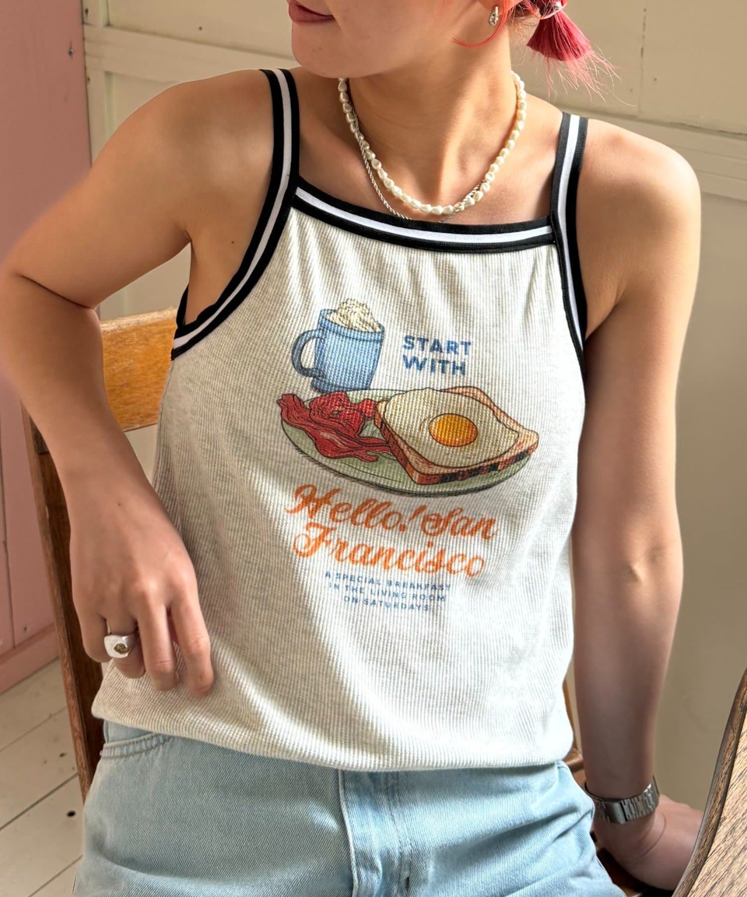 CIAOPANIC TYPY(チャオパニックティピー) 【HELLO.SANFRANCISCO】ラインテープカップ付きキャミ