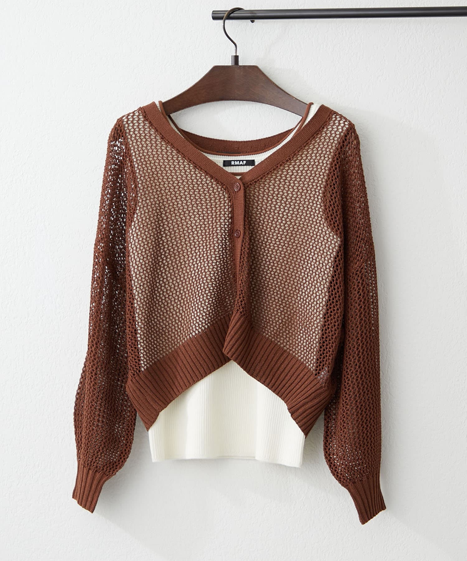 NICE CLAUP / OLIVE des OLIVE OUTLET(ナイスクラップ  / オリーブ デ オリーブ アウトレット) 2枚セット【RMAF】メッシュカーデ+配色リブタンク