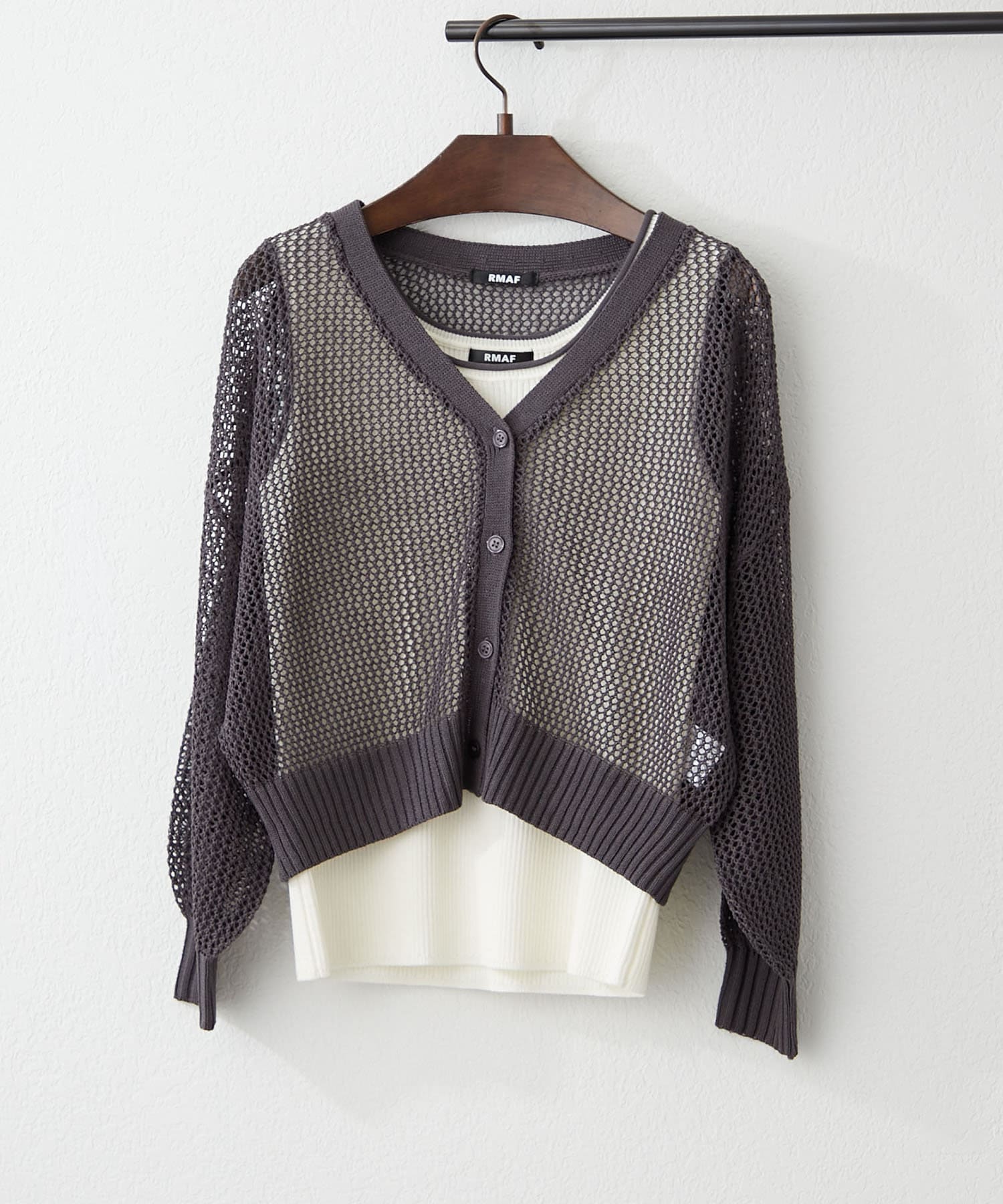 NICE CLAUP / OLIVE des OLIVE OUTLET(ナイスクラップ  / オリーブ デ オリーブ アウトレット) 2枚セット【RMAF】メッシュカーデ+配色リブタンク