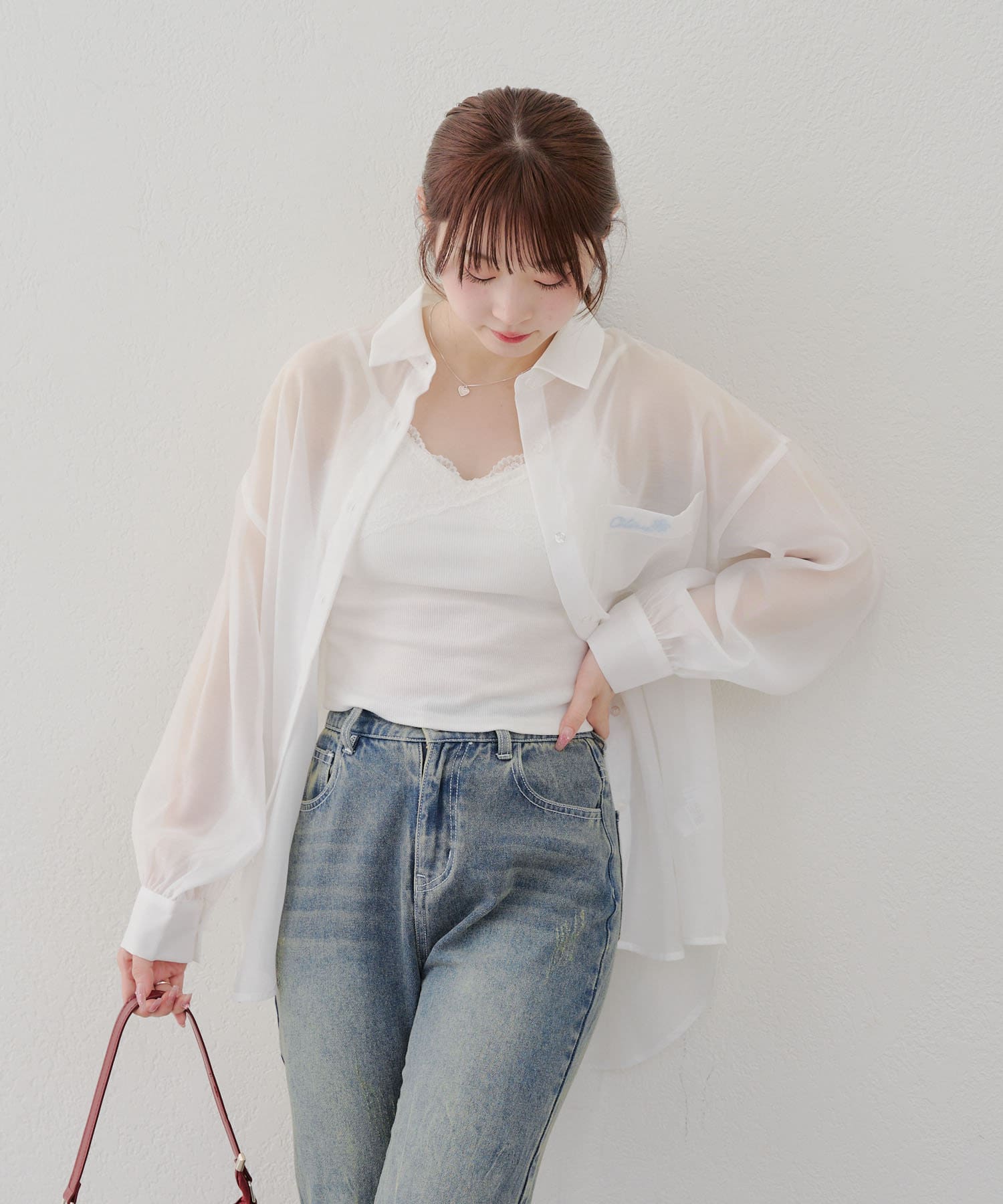 2025SS【ANOTHER BRANCH OLIVE des OLIVE】■Design・Oliveのロゴが可愛いシアーシャツ。・春夏にぴったりなシアー素材で透け感を楽しんで。・無地と柄の2タイプご