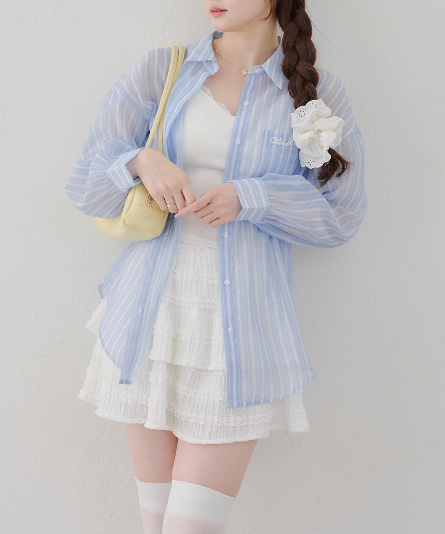 2025SS【ANOTHER BRANCH OLIVE des OLIVE】■Design・Oliveのロゴが可愛いシアーシャツ。・春夏にぴったりなシアー素材で透け感を楽しんで。・無地と柄の2タイプご