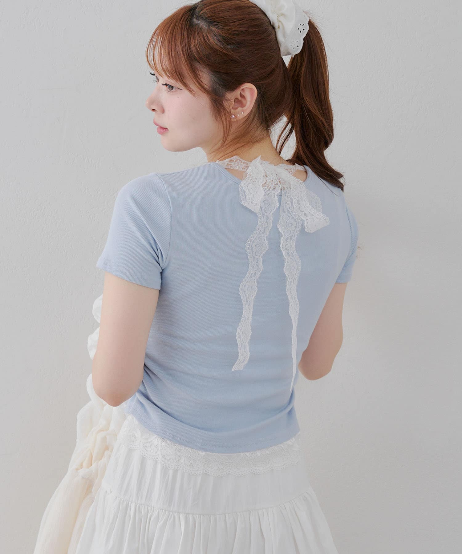 NICE CLAUP / OLIVE des OLIVE OUTLET(ナイスクラップ  / オリーブ デ オリーブ アウトレット) 【RMAF】レース付テレコTシャツ