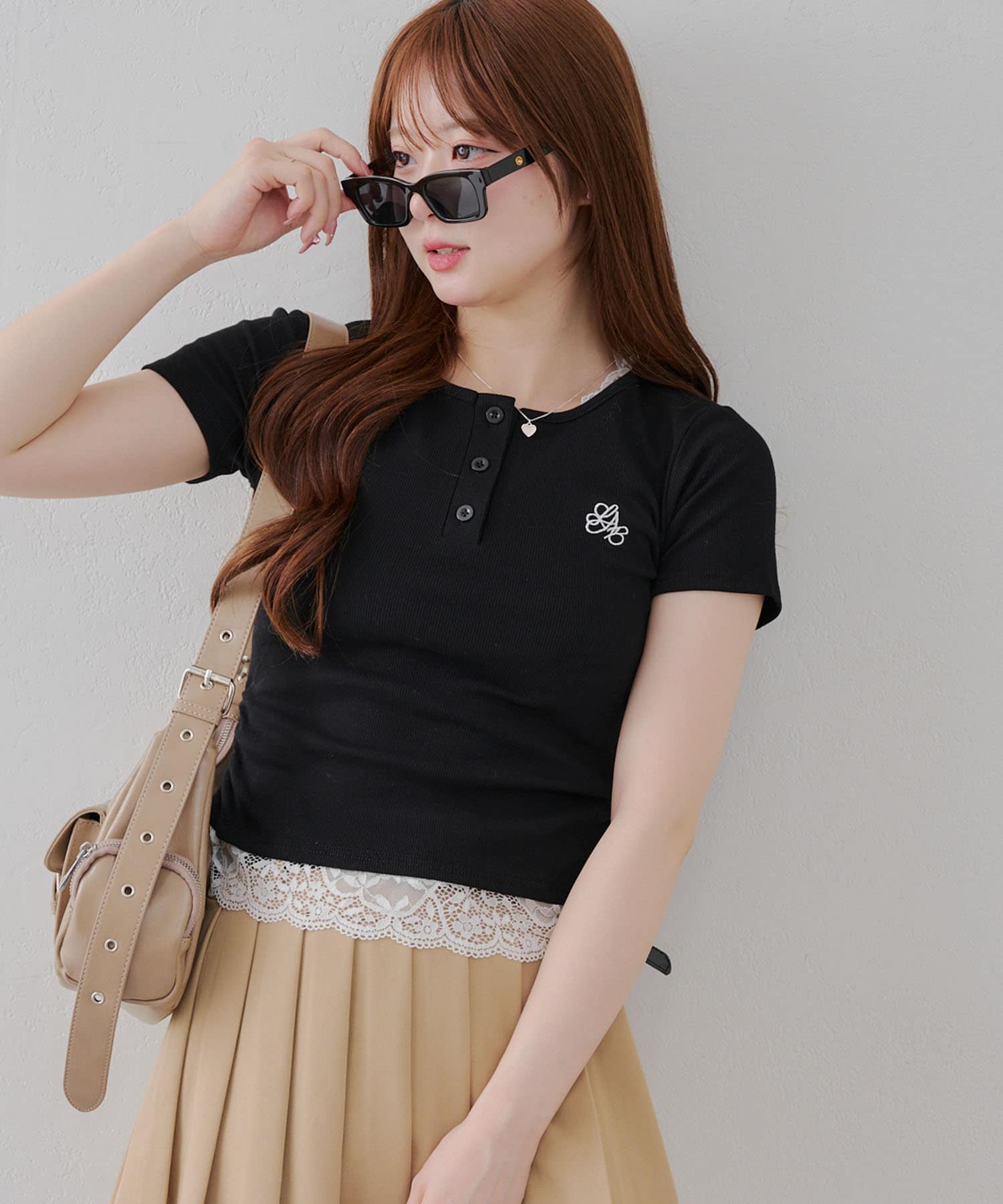 NICE CLAUP / OLIVE des OLIVE OUTLET(ナイスクラップ  / オリーブ デ オリーブ アウトレット) 【RMAF】レース付テレコTシャツ