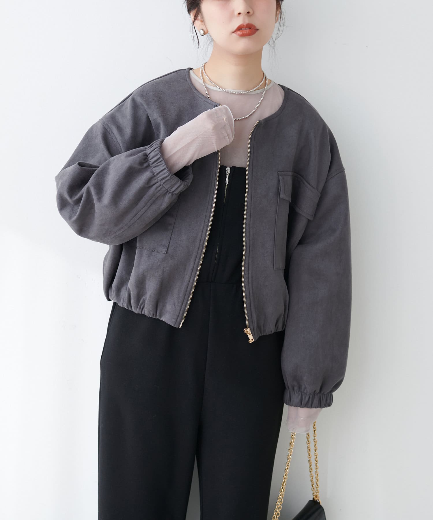 NICE CLAUP / OLIVE des OLIVE OUTLET(ナイスクラップ  / オリーブ デ オリーブ アウトレット) 【natural couture】ポンチスエードノーカラーブルゾン