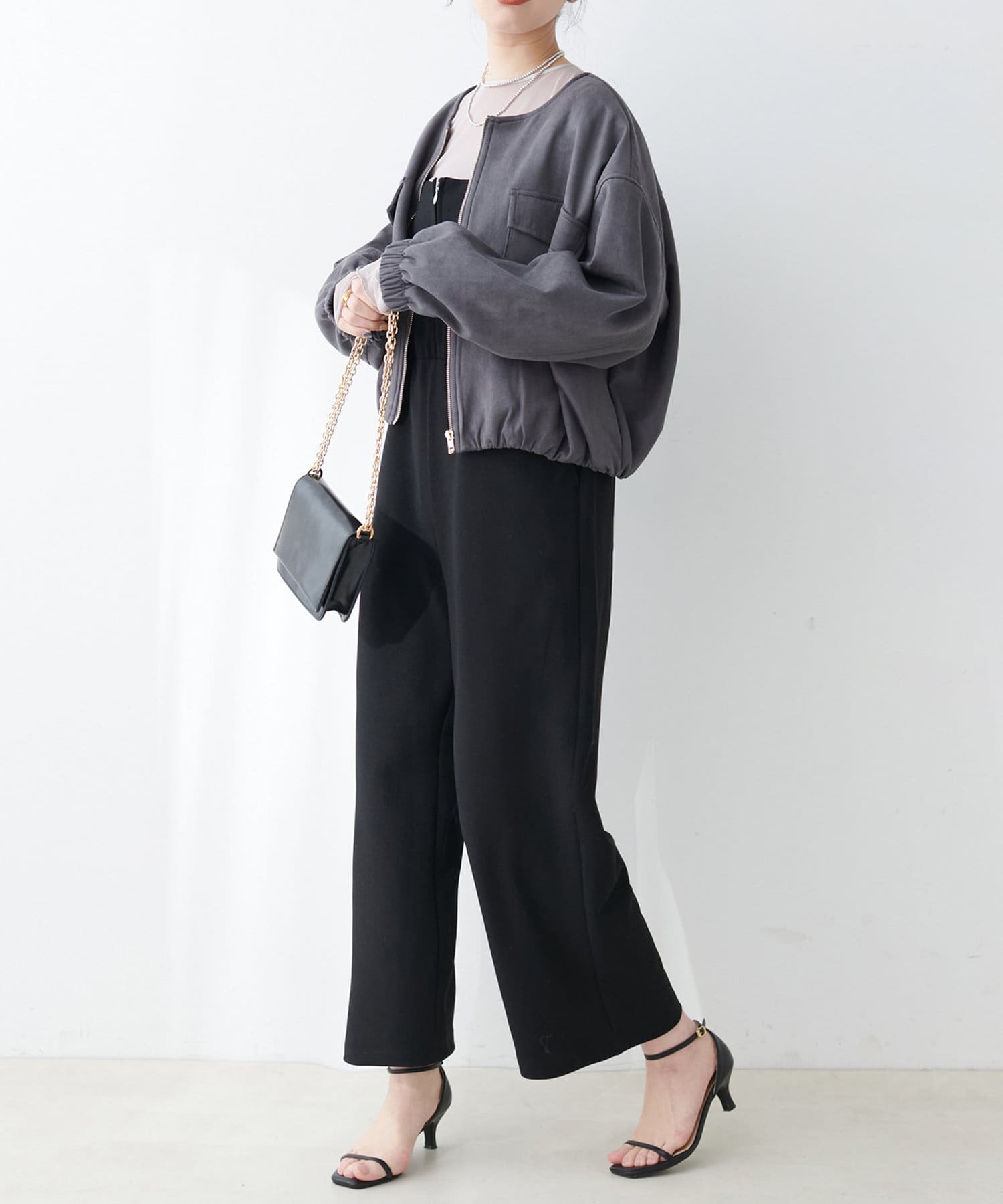 NICE CLAUP / OLIVE des OLIVE OUTLET(ナイスクラップ  / オリーブ デ オリーブ アウトレット) 【natural couture】ポンチスエードノーカラーブルゾン
