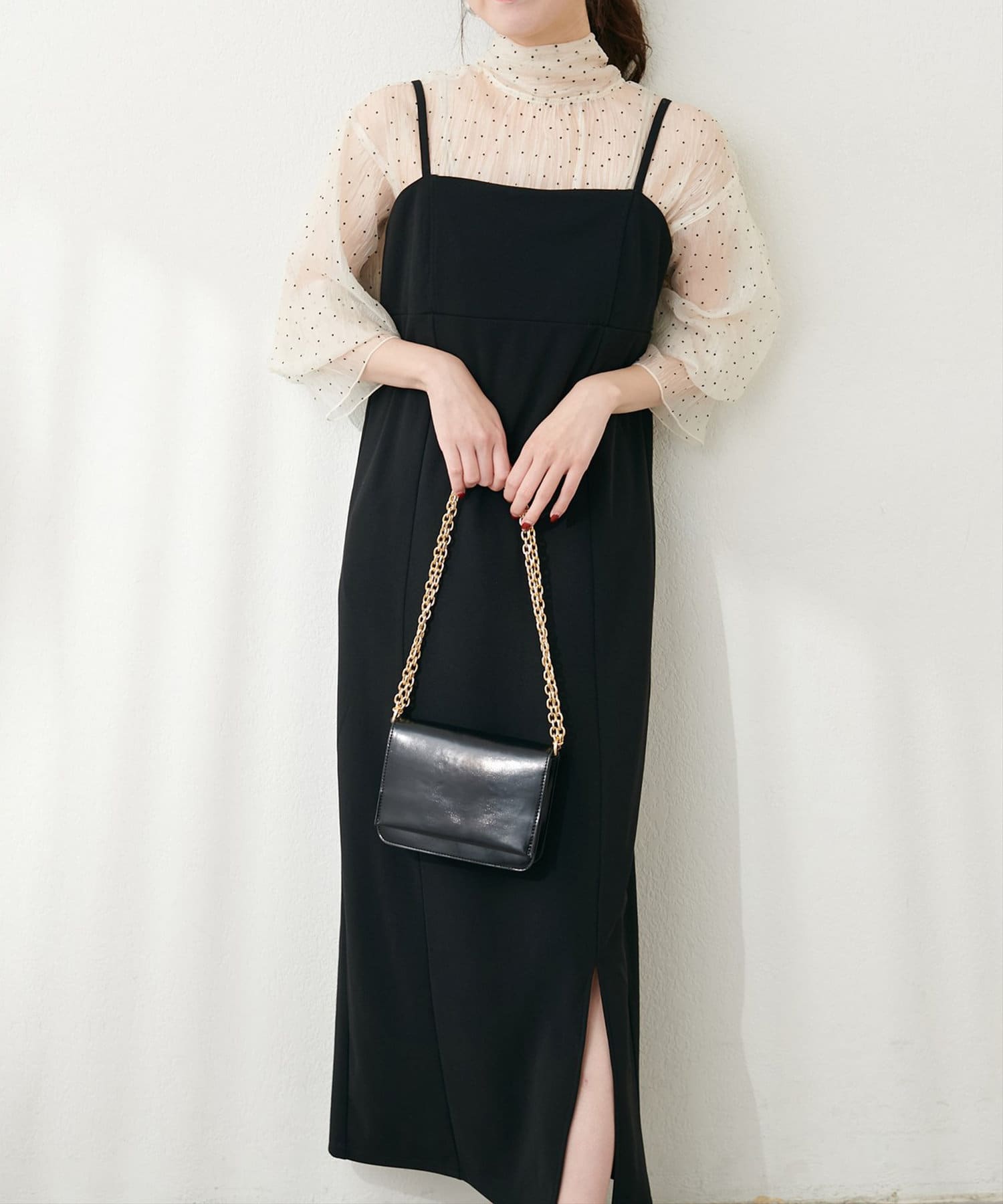 NICE CLAUP / OLIVE des OLIVE OUTLET(ナイスクラップ  / オリーブ デ オリーブ アウトレット) 【natural coutureカットジョーゼットペンシルキャミソールワンピース
