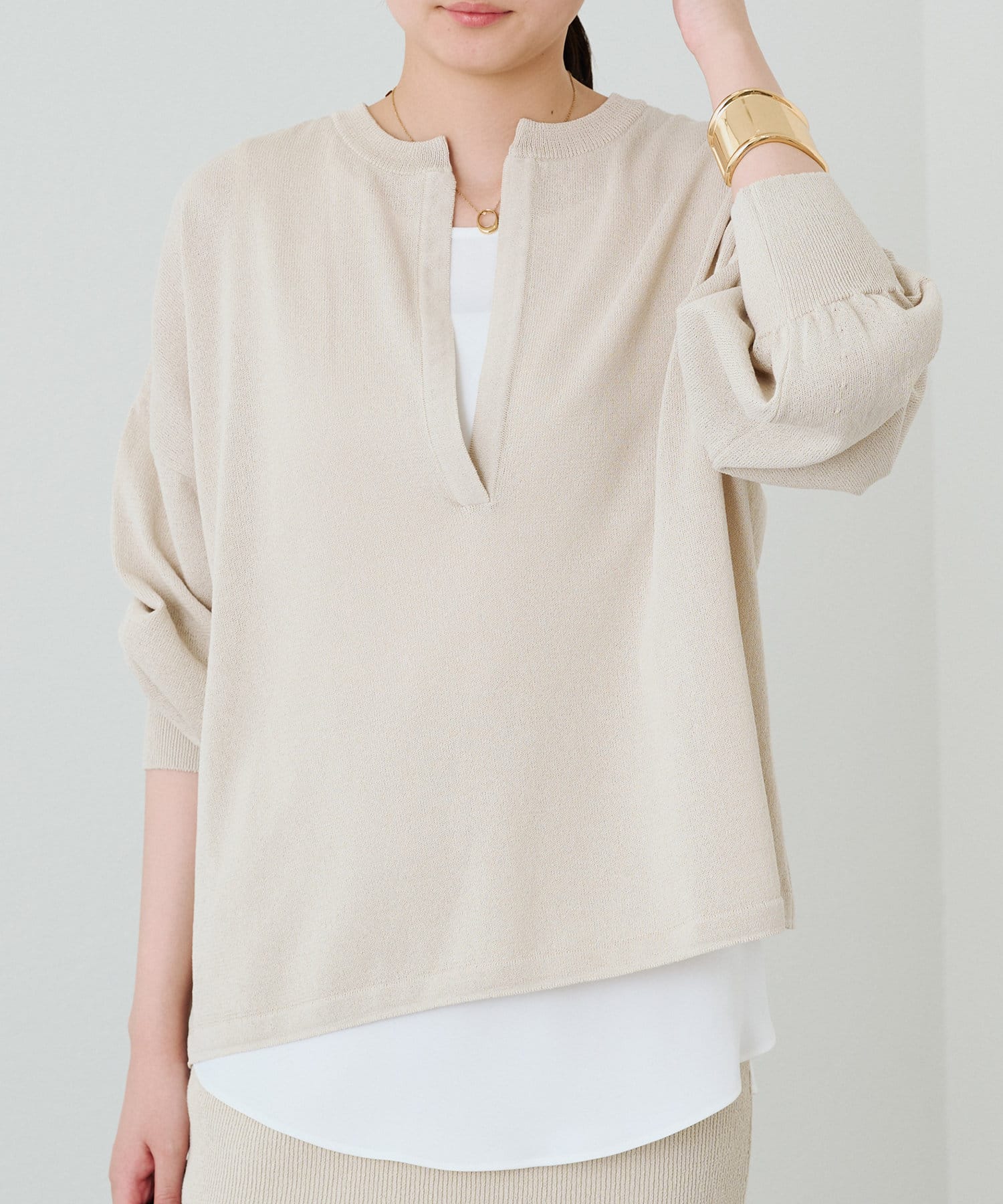 LOUNGEDRESS(ラウンジドレス) 和紙天竺スキッパーニット